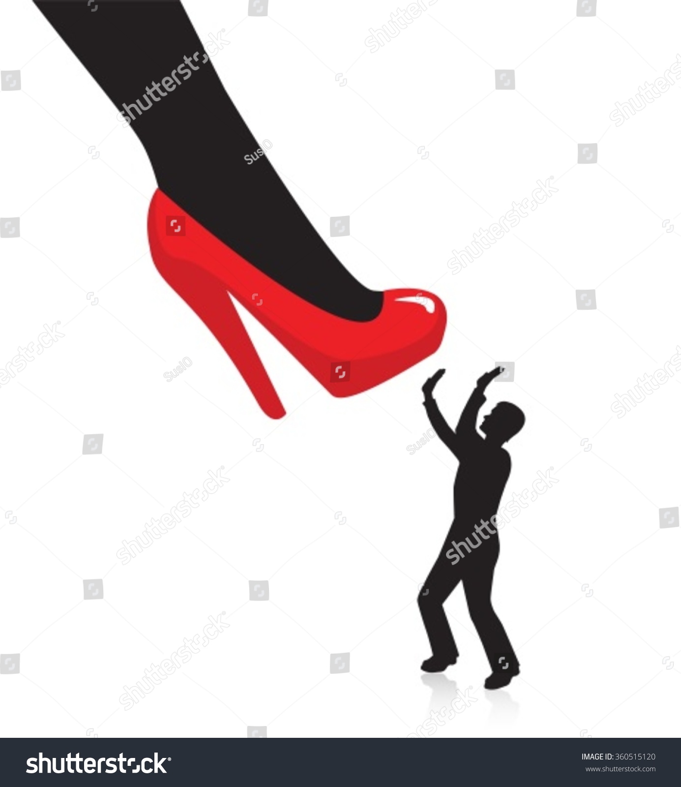 Women'S Leg In High Heels Preparing To Crush A Man. Little Silhouette ...