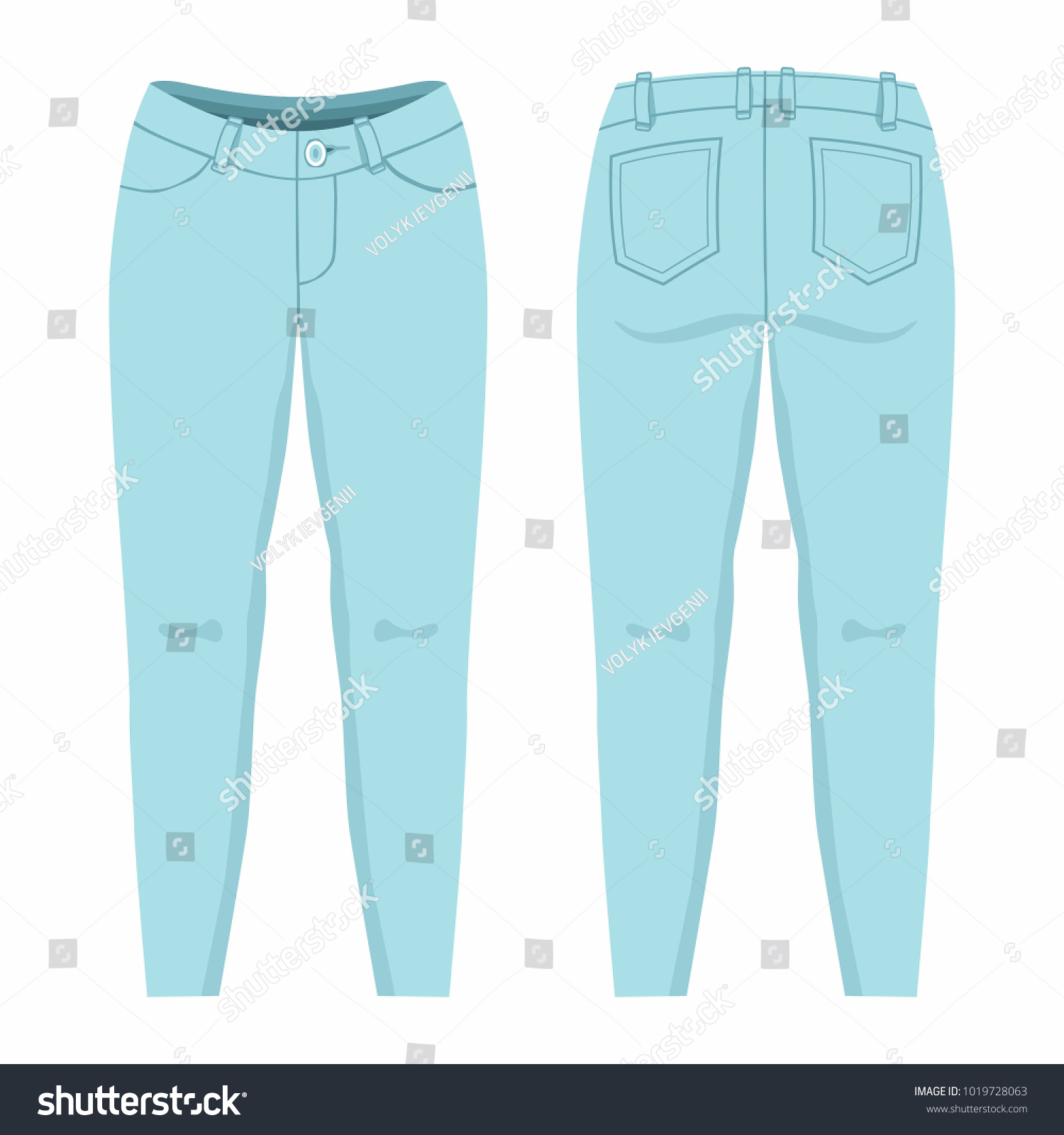 Womens Light Blue Jeans Front Back Stock Vector (Royalty Free ...