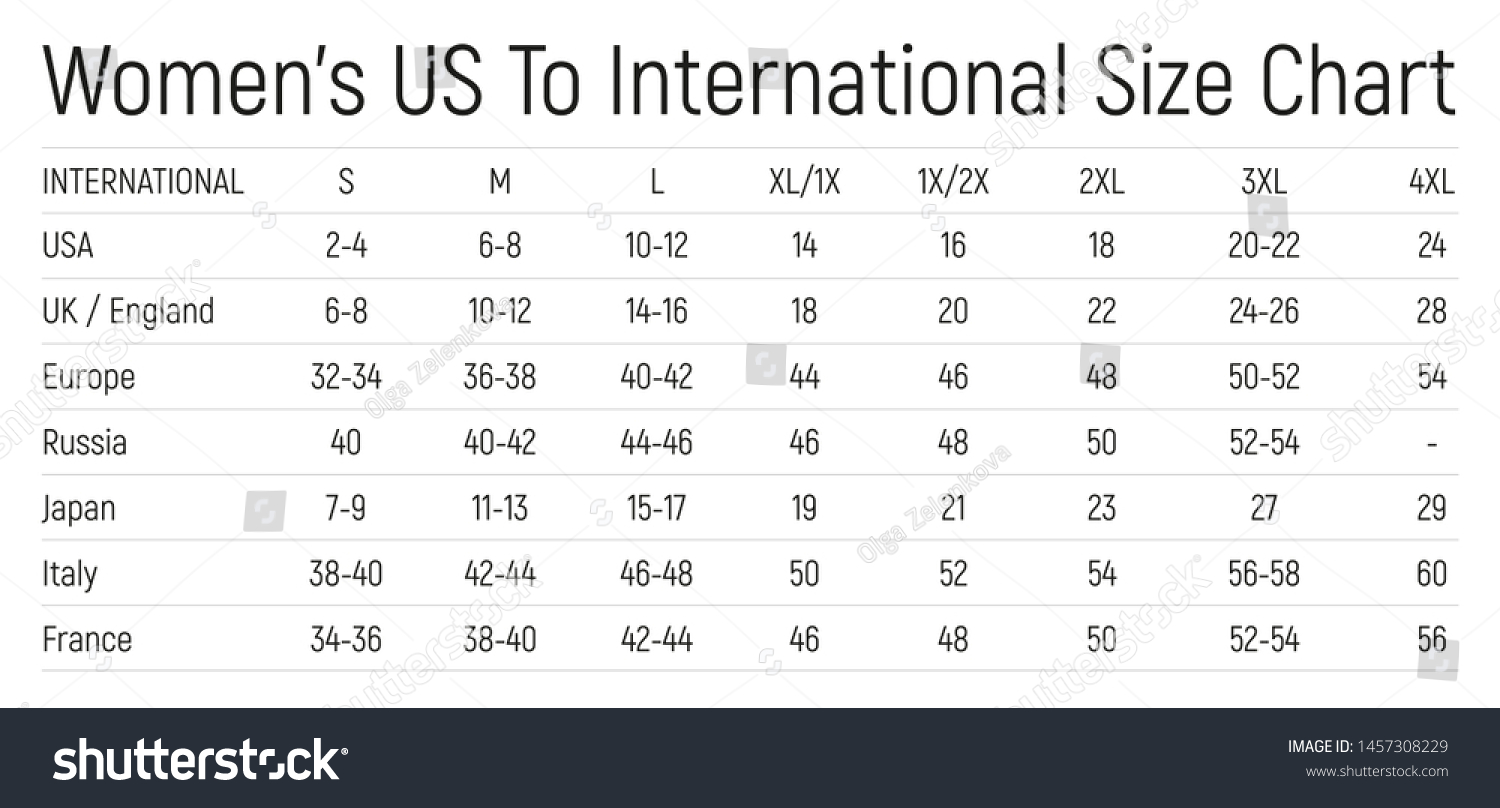 Womens Us International Size Chart Stock Vector (Royalty Free