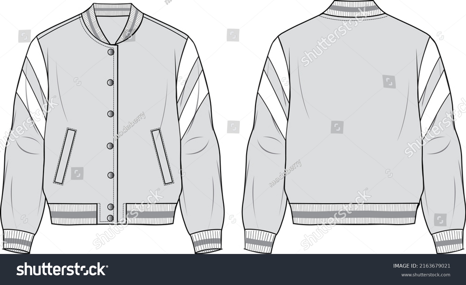 Womens Zipup Trimmed Bomber Jacket Set Stock Vector (Royalty Free ...