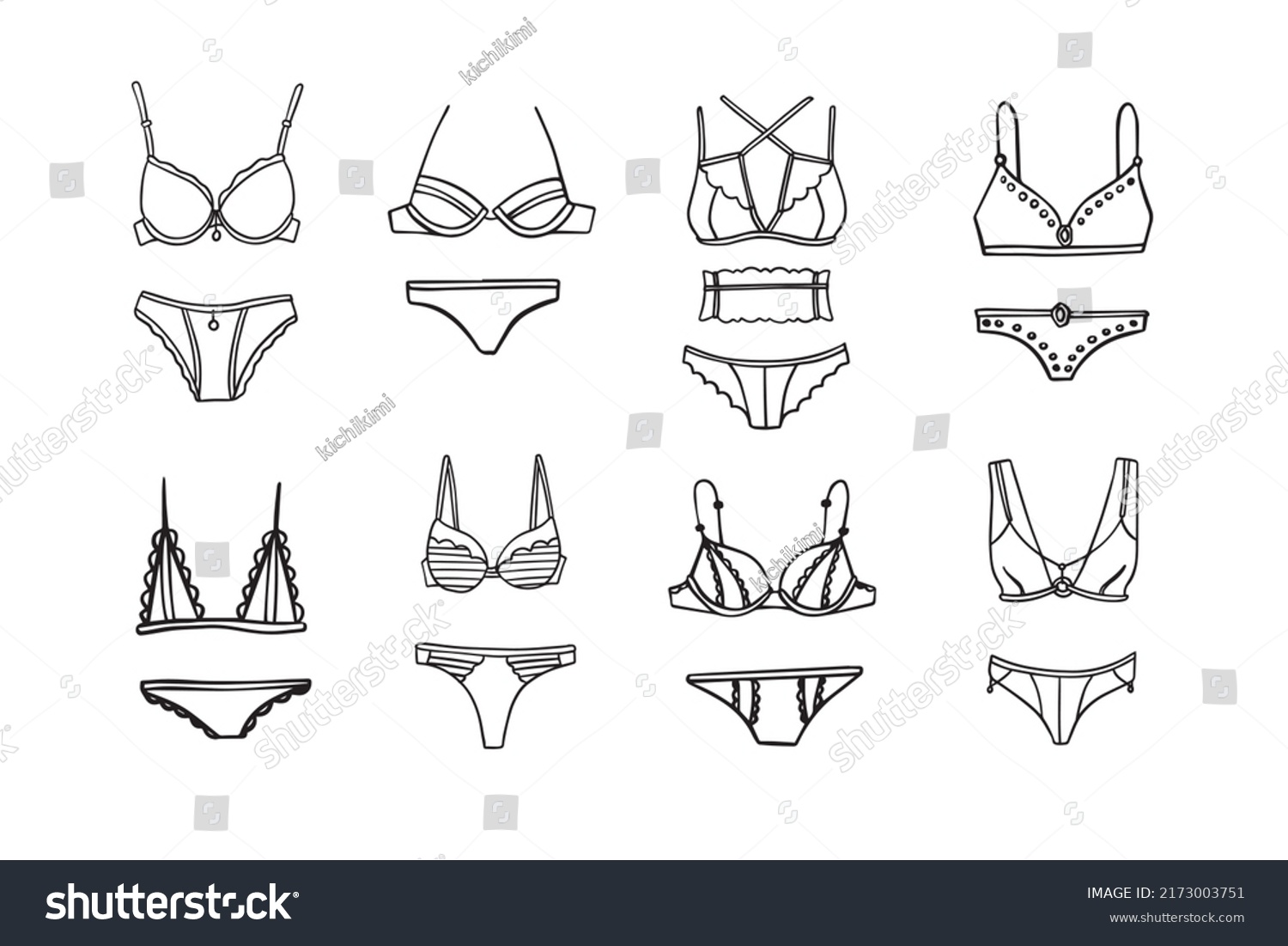 Women Underwear Collection Fashionable Doodle Outline Stock Vector ...