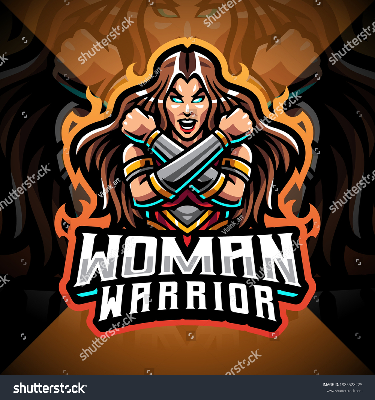 SVG of Women warrior esport mascot logo design svg