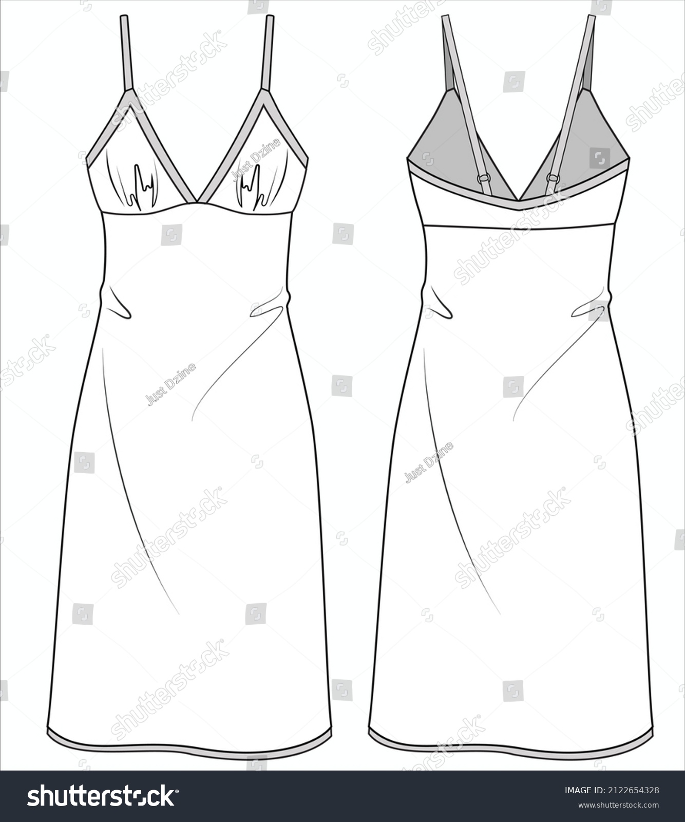 Womens Plunge Neckline Slip Nightwear Editable Stock Vector (Royalty ...