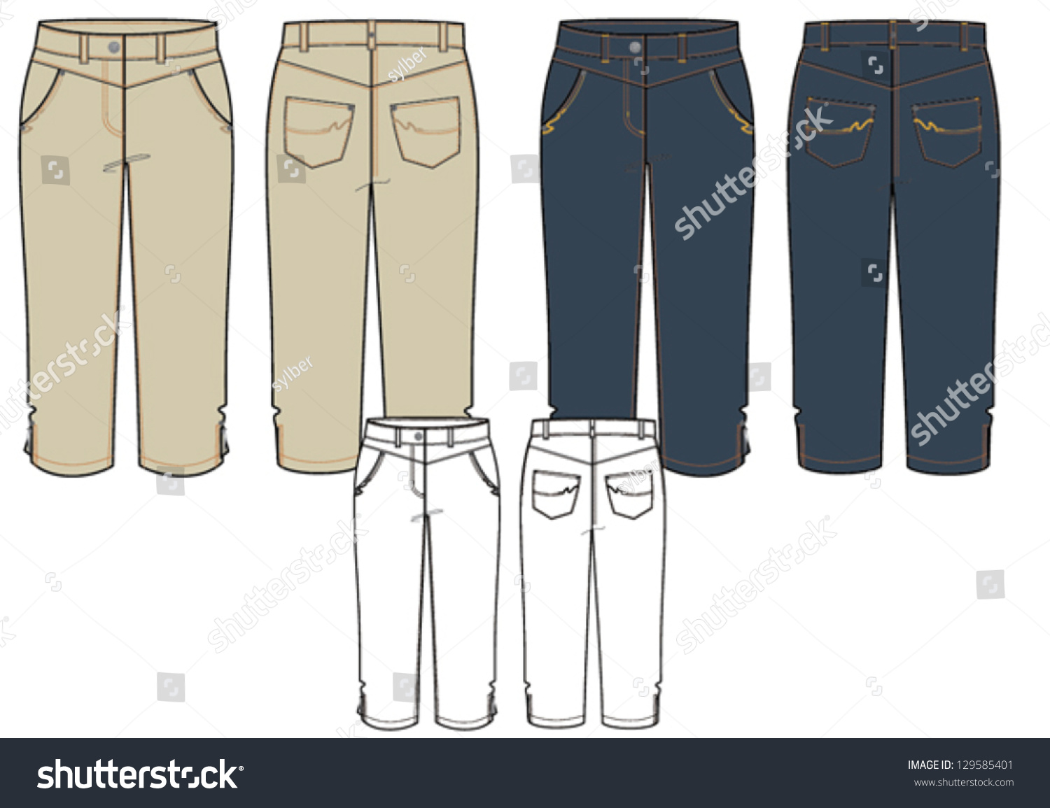 Womenss Capri Trousers Technical Drawing Stock Vector 129585401 ...