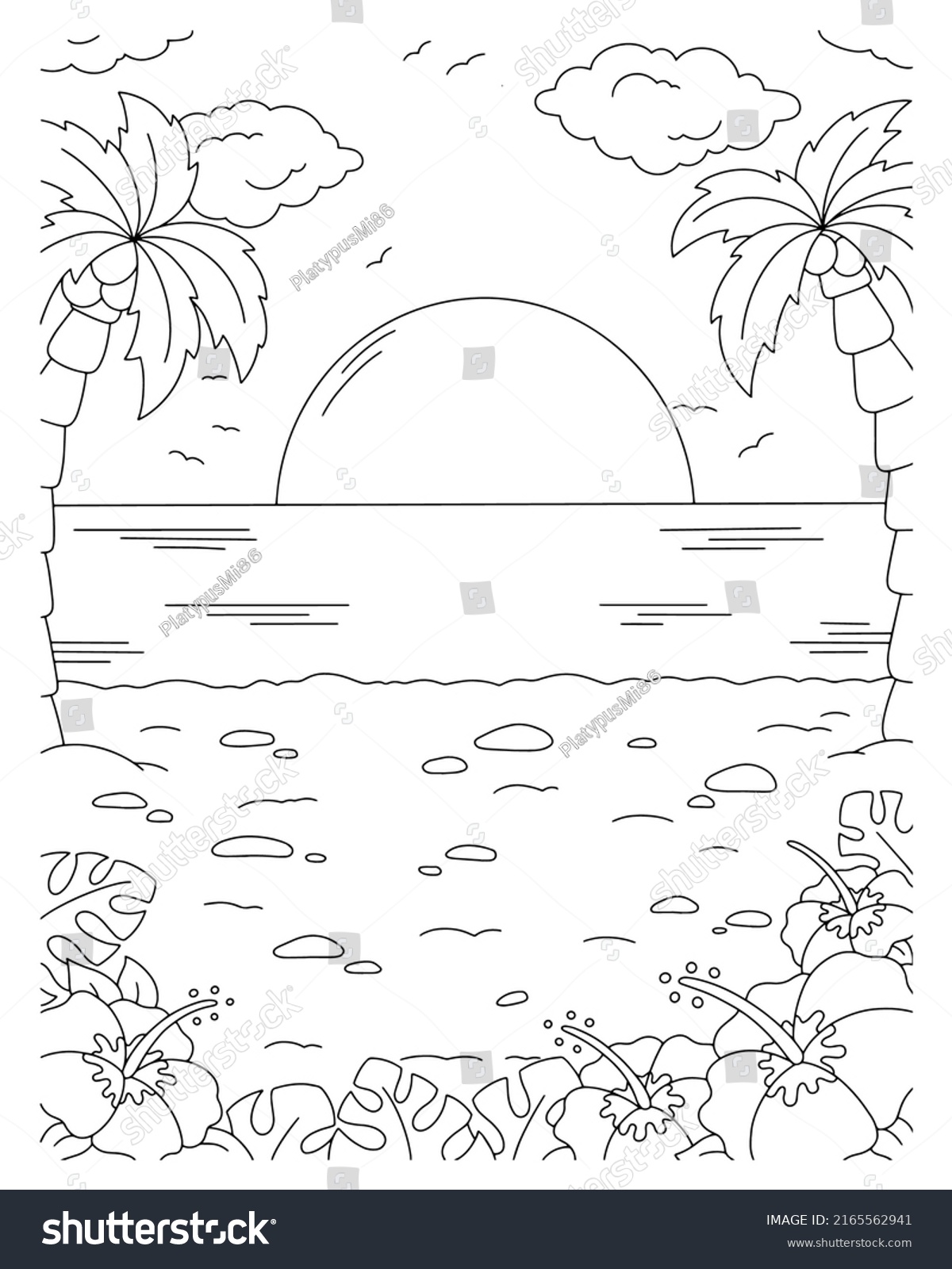 Wonderful Natural Landscape Beach Coloring Book Stock Vector (Royalty ...