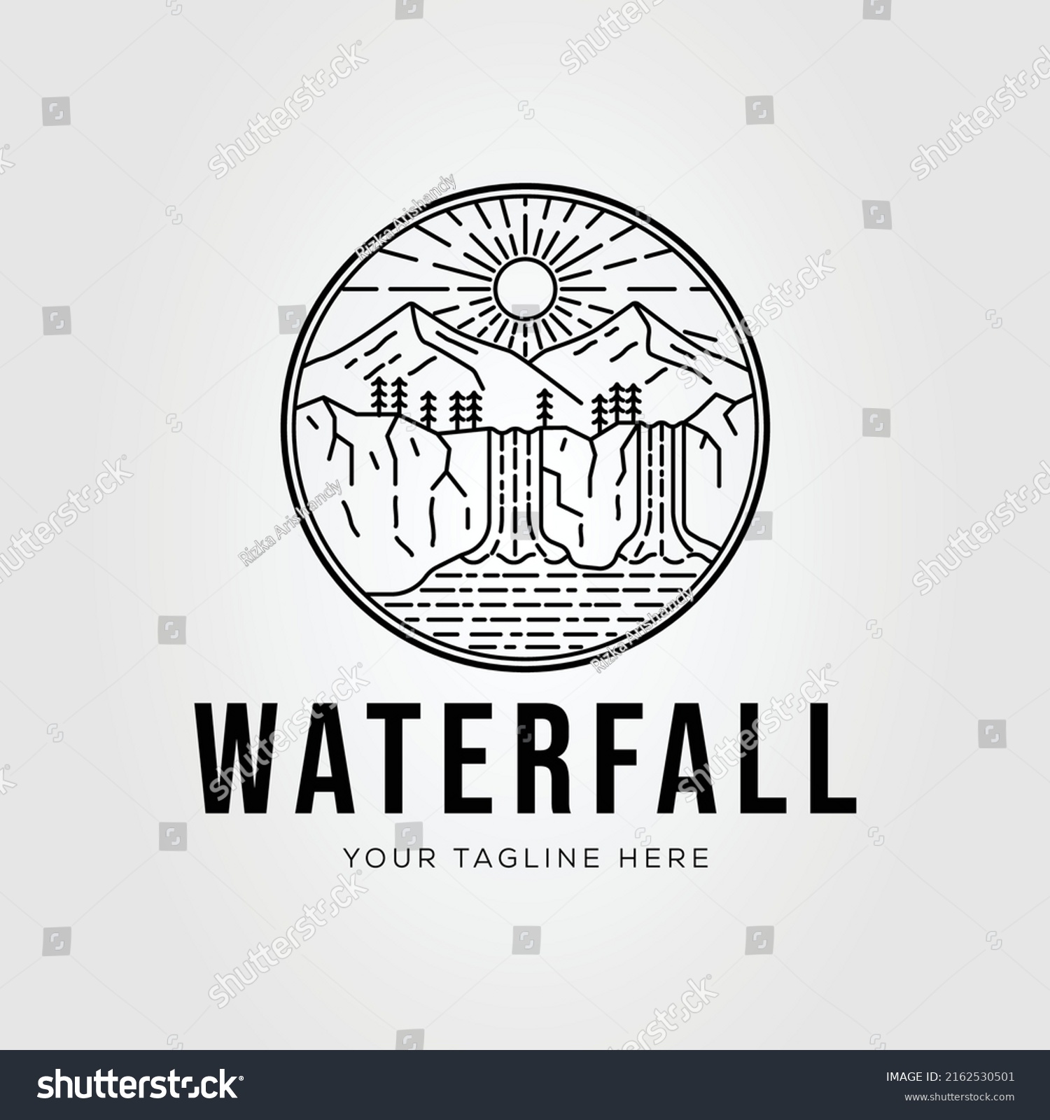 Wonderful Waterfall On Nature Mountain Logo Stock Vector (Royalty Free ...