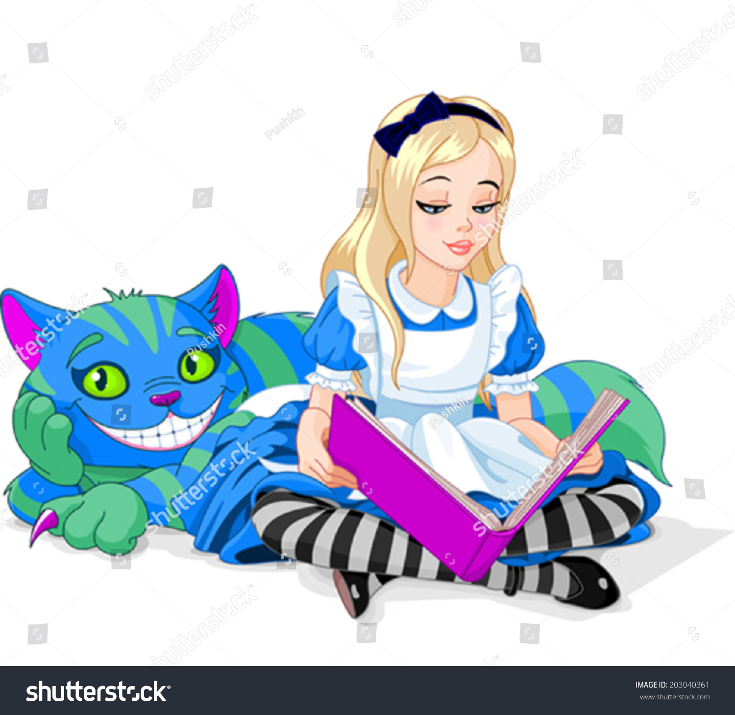 SVG of Wonderland Alice reading a book and Cheshire Cat  svg
