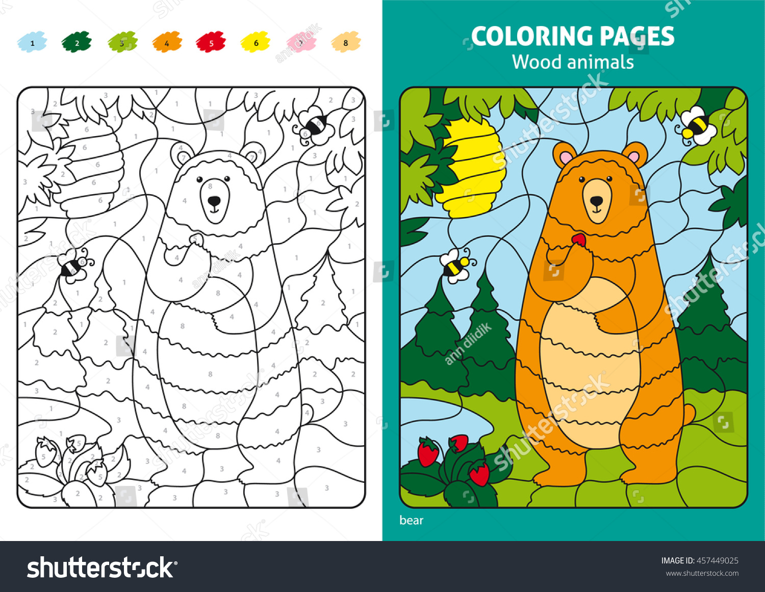 Wood Animals Coloring Page Kids Bear Stock Vector Royalty Free ...