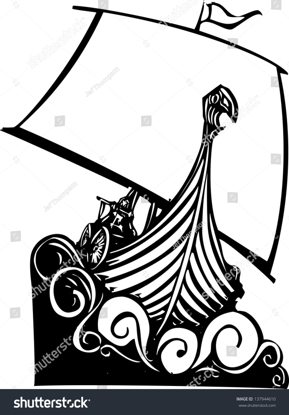 Woodcut Style Image Viking Longship Sailing Stock Vector 137944610 ...