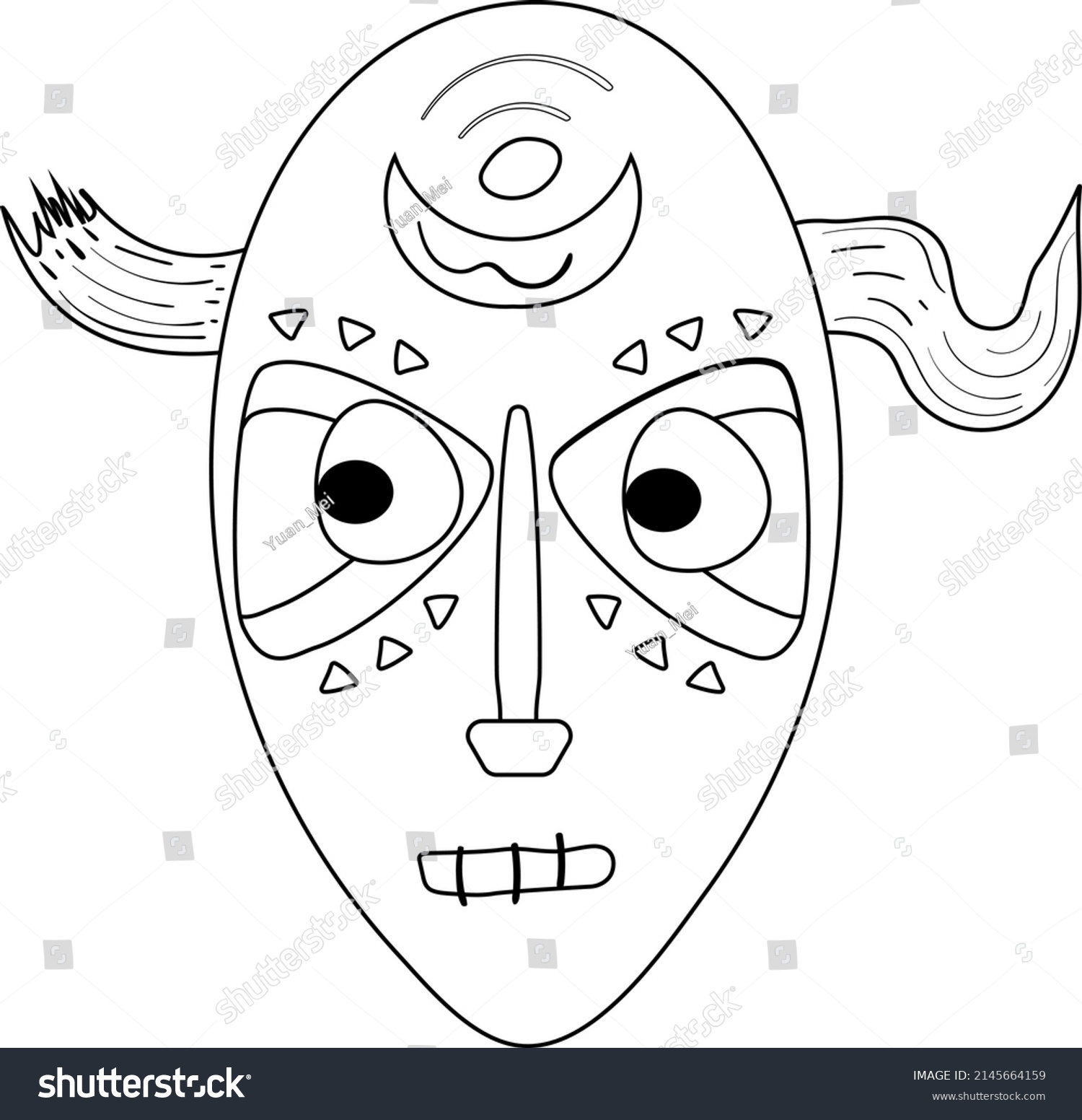 Wooden African Mask Horns Coloring Page Stock Vector (Royalty Free ...