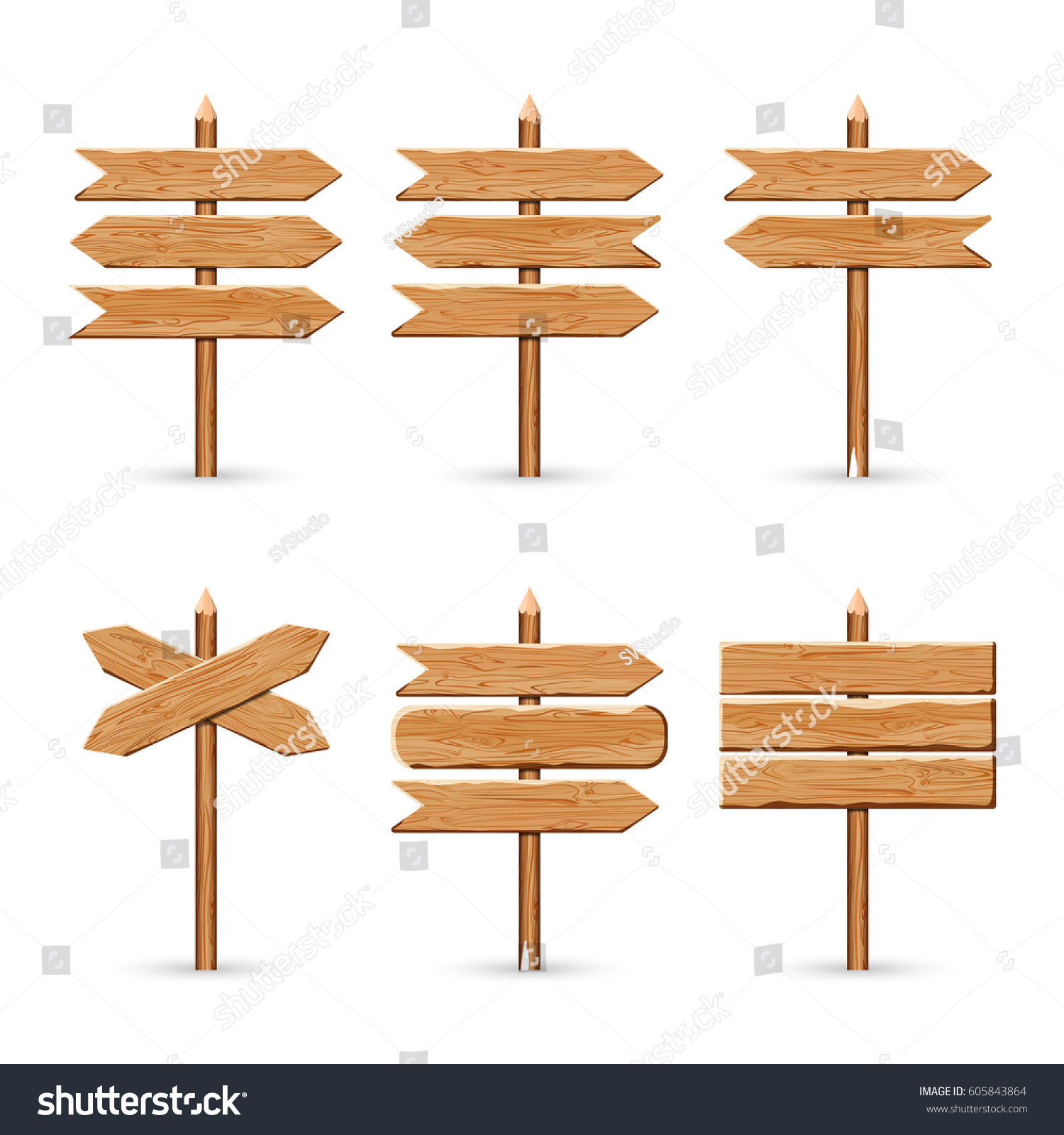 Wooden Arrow Signs Board Set Vector Stock Vector 605843864 - Shutterstock