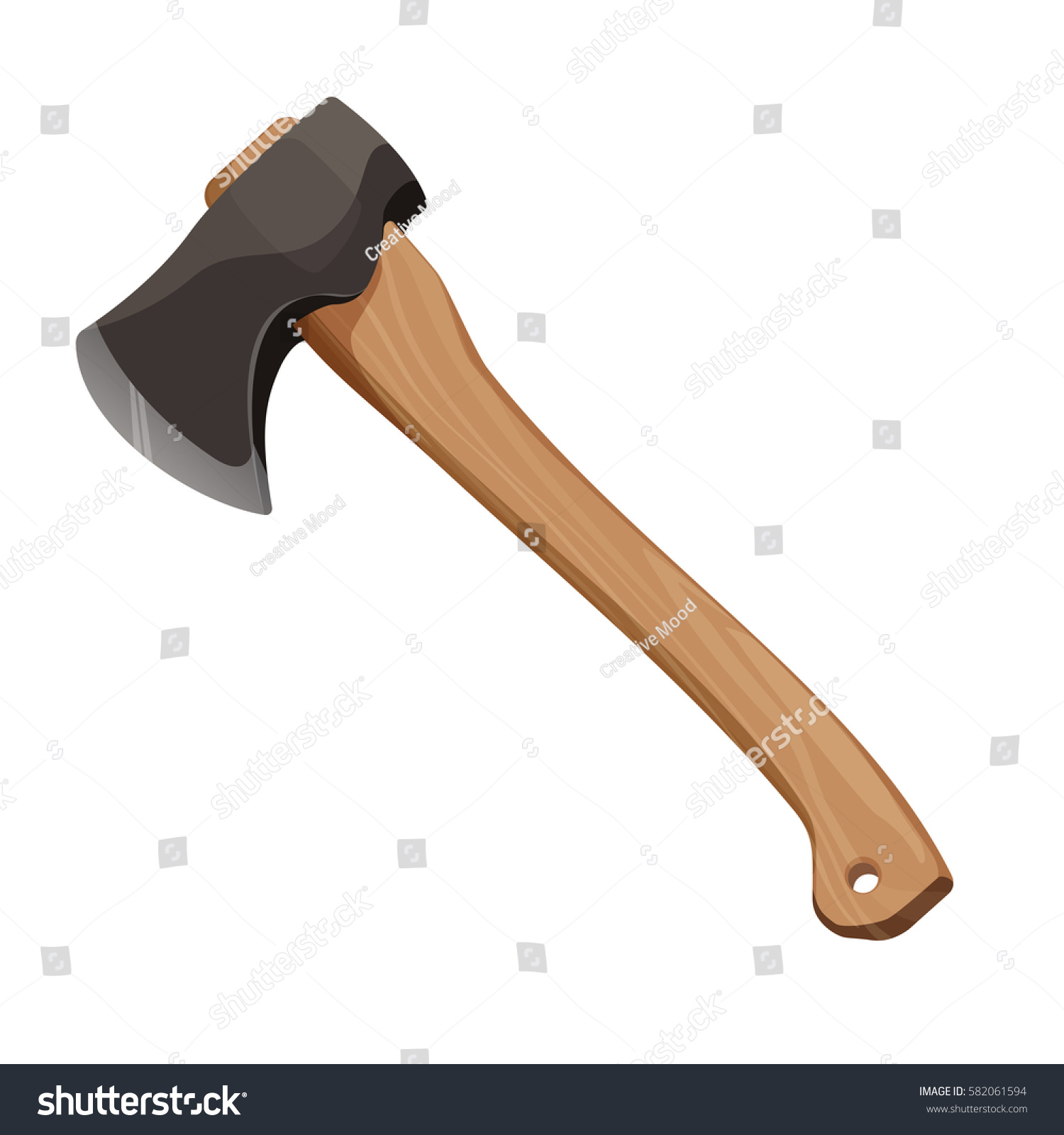 木斧隔离在白色背景 木工或伐木工徽章或图标元素 木头制作的金属斧头的逼真矢量插图库存矢量图 免版税