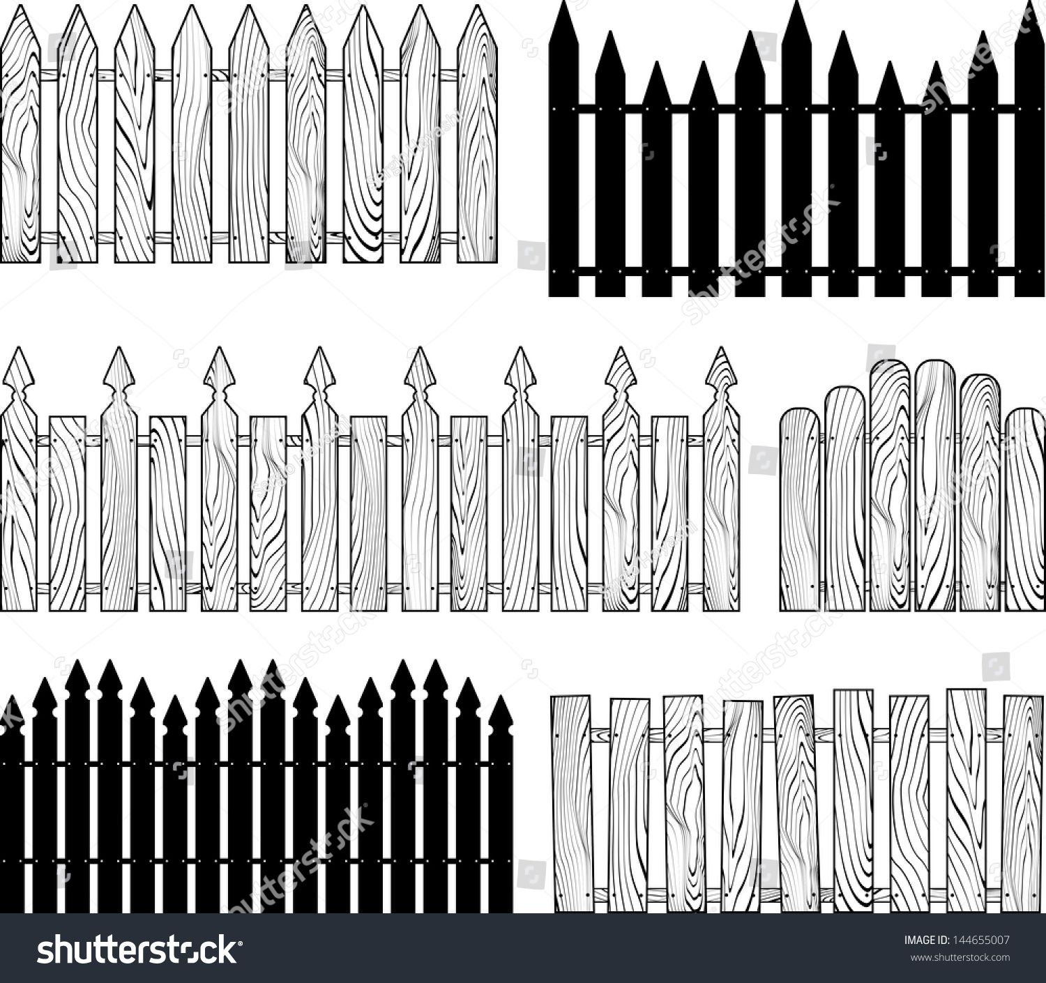 「Wooden Bw Fences Silhouettes Vector Set」のベクター画像素材（ロイヤリティフリー） 144655007 ...