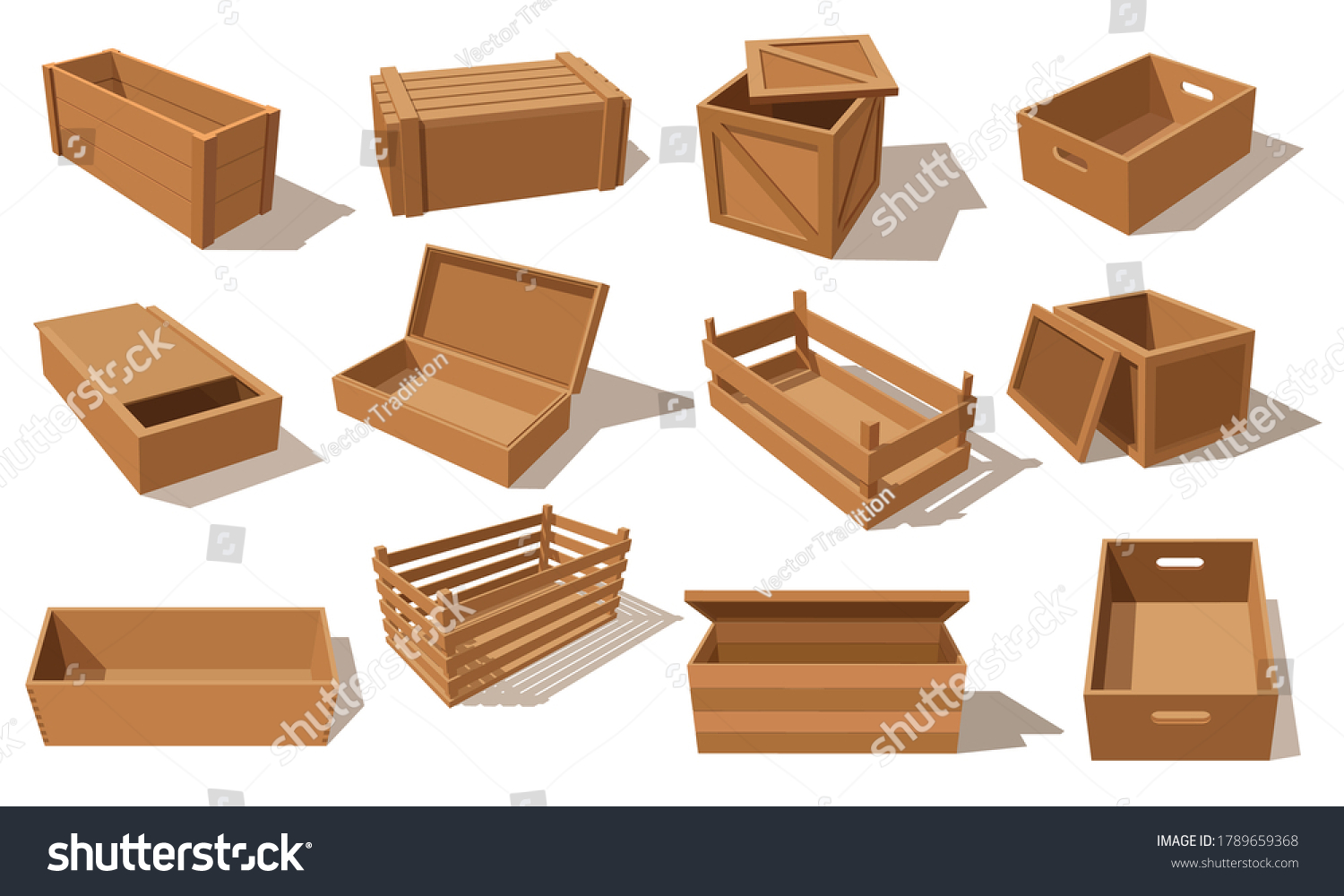 Wooden Boxes Vector Parcels Goods Packaging Stock Vector (Royalty Free ...