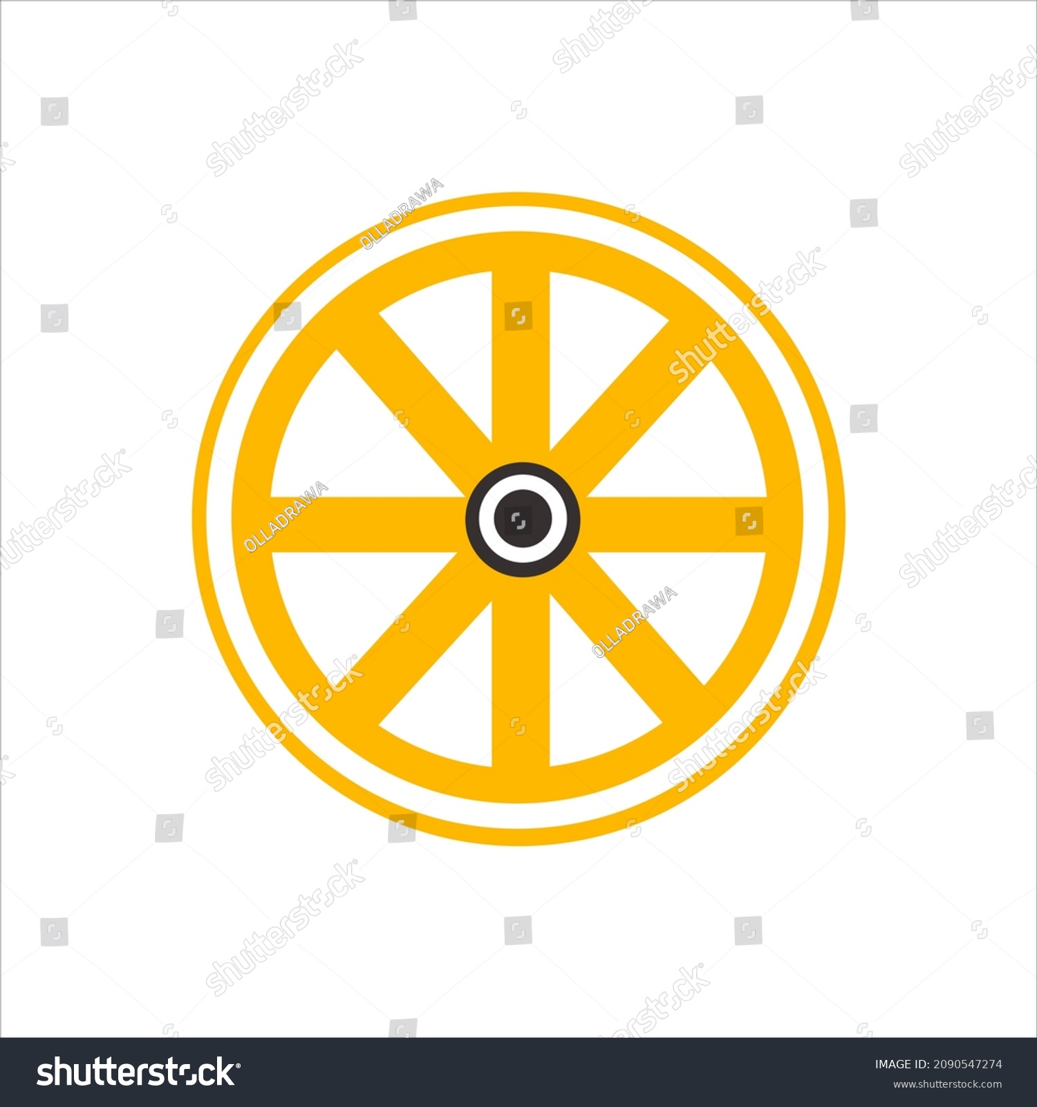 Wooden Cartoon Wagon Wheel Logo Stock Vector (Royalty Free) 2090547274