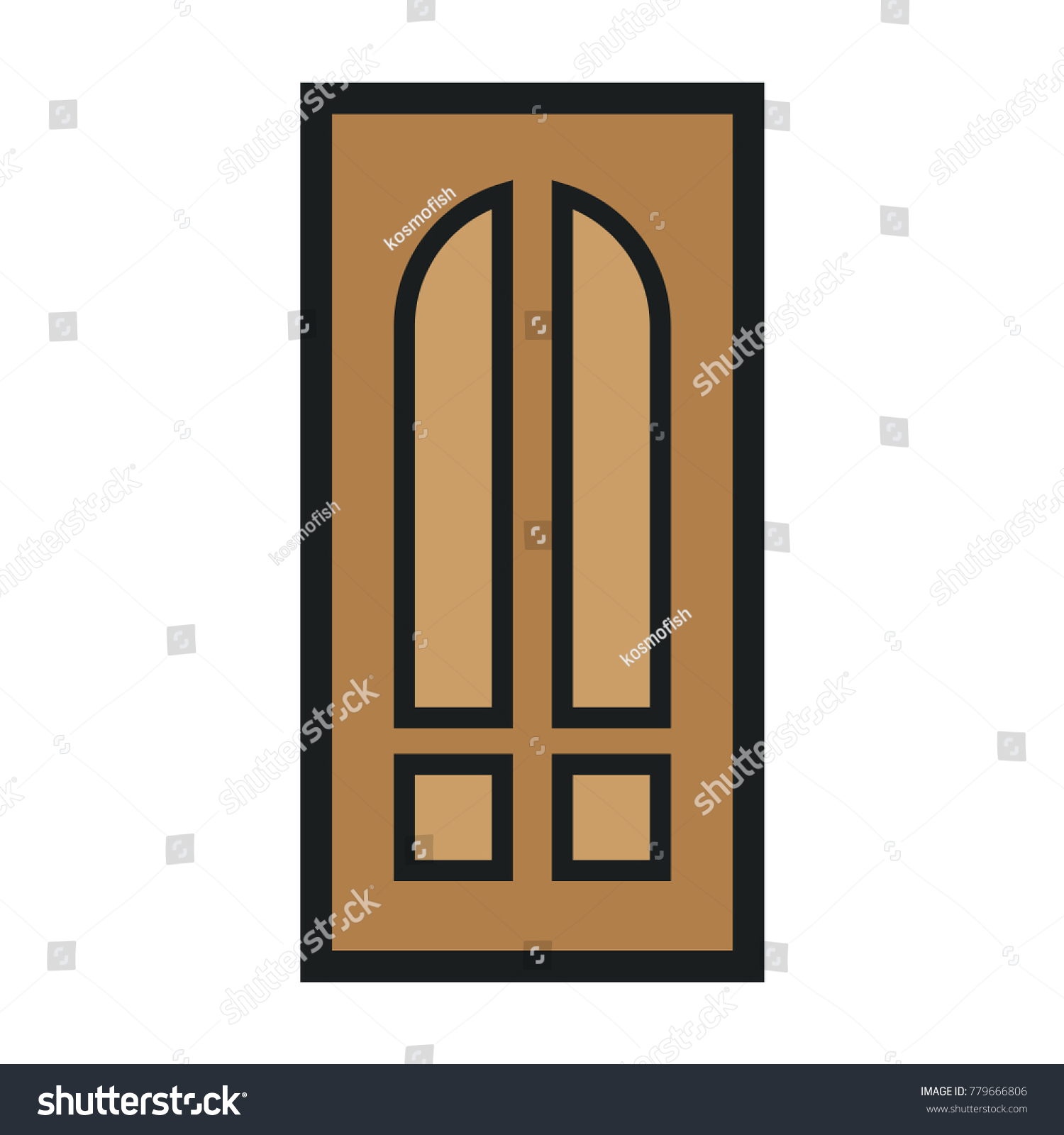 Wooden Closed Front Door Entrance Modern Stock Vektorgrafik