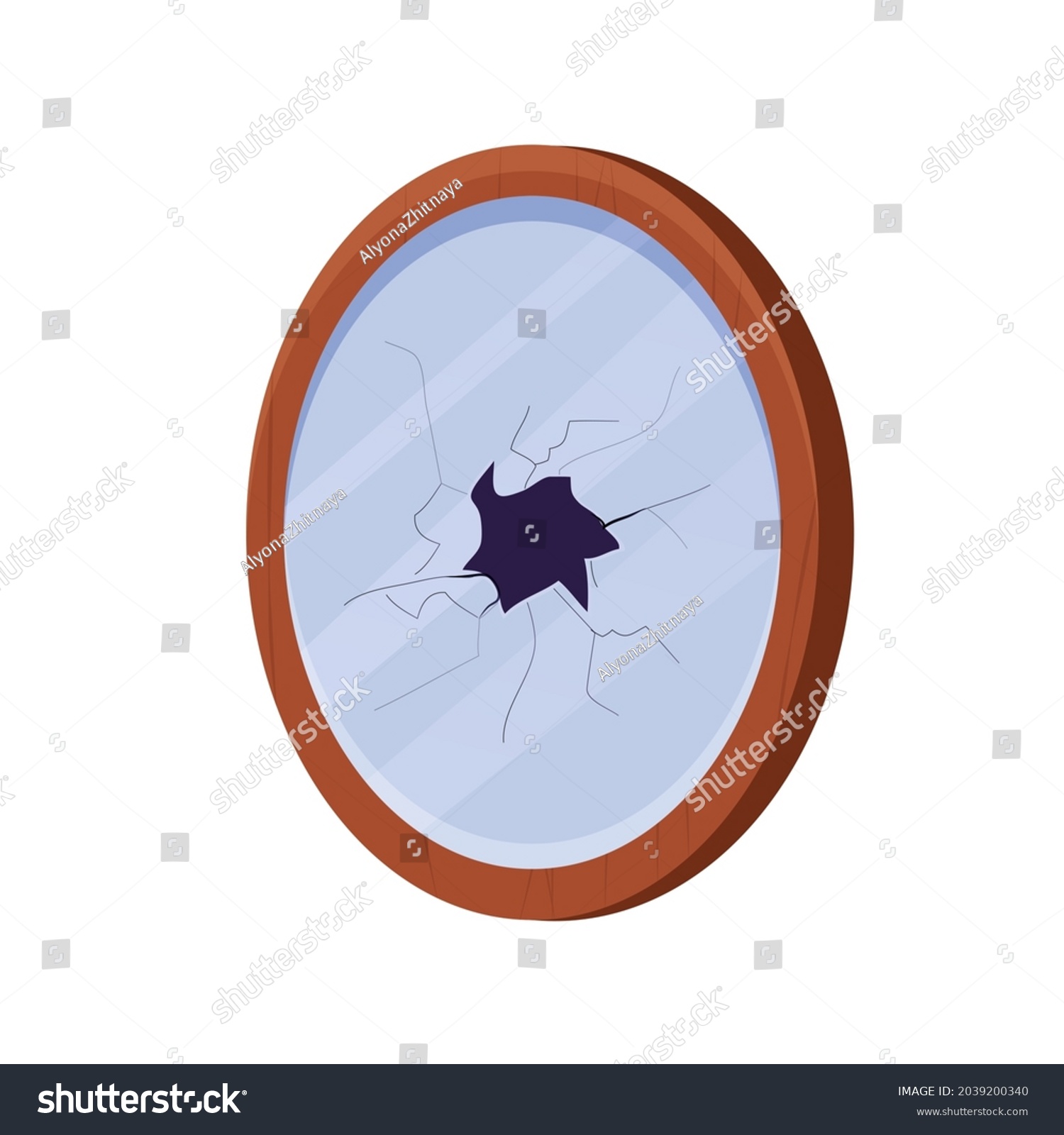 SVG of Wooden frame with broken mirror in cartoon style isolated on white background. Bad luck, accident, cracked looking glass. svg