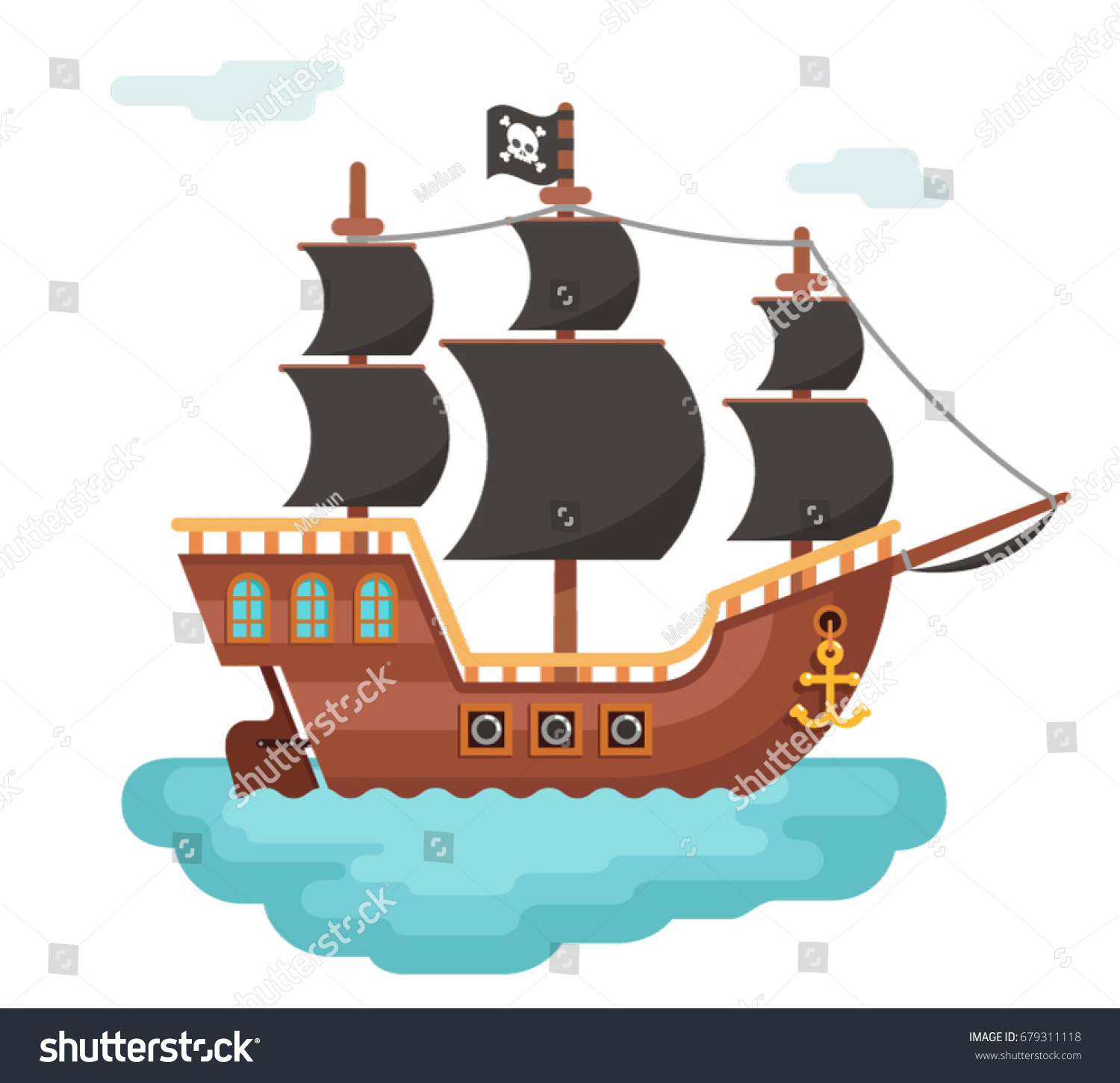 SVG of Wooden pirate buccaneer filibuster corsair sea dog ship icon game isolated flat design vector illustration svg