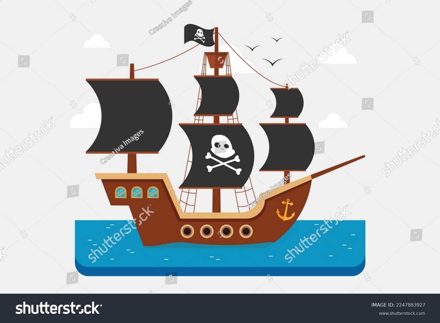 SVG of Wooden pirate ship 2d vector illustration concept for banner, website, illustration, landing page, flyer, etc svg