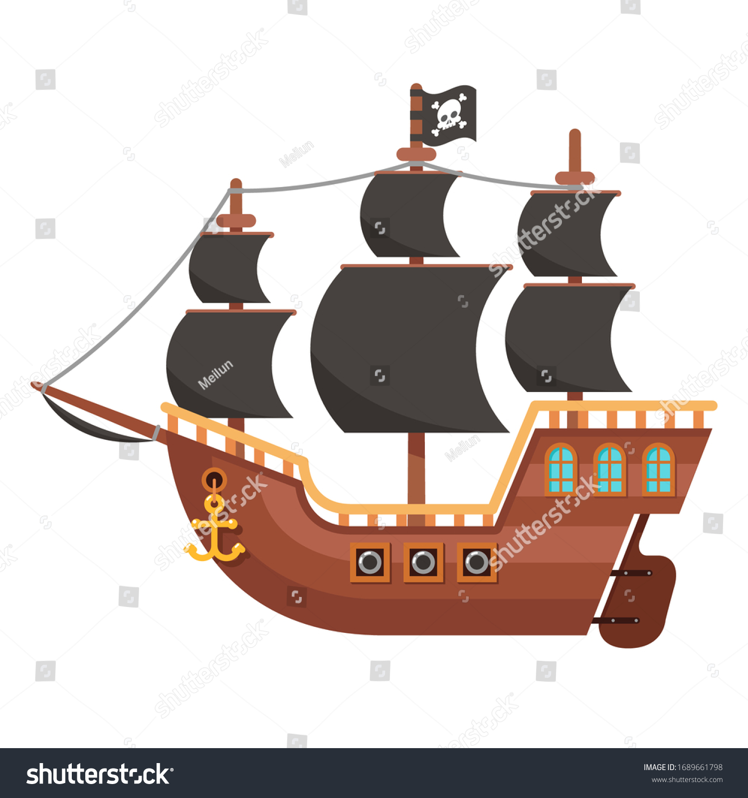 SVG of Wooden pirate ship isolated on white design flat vector illustration svg