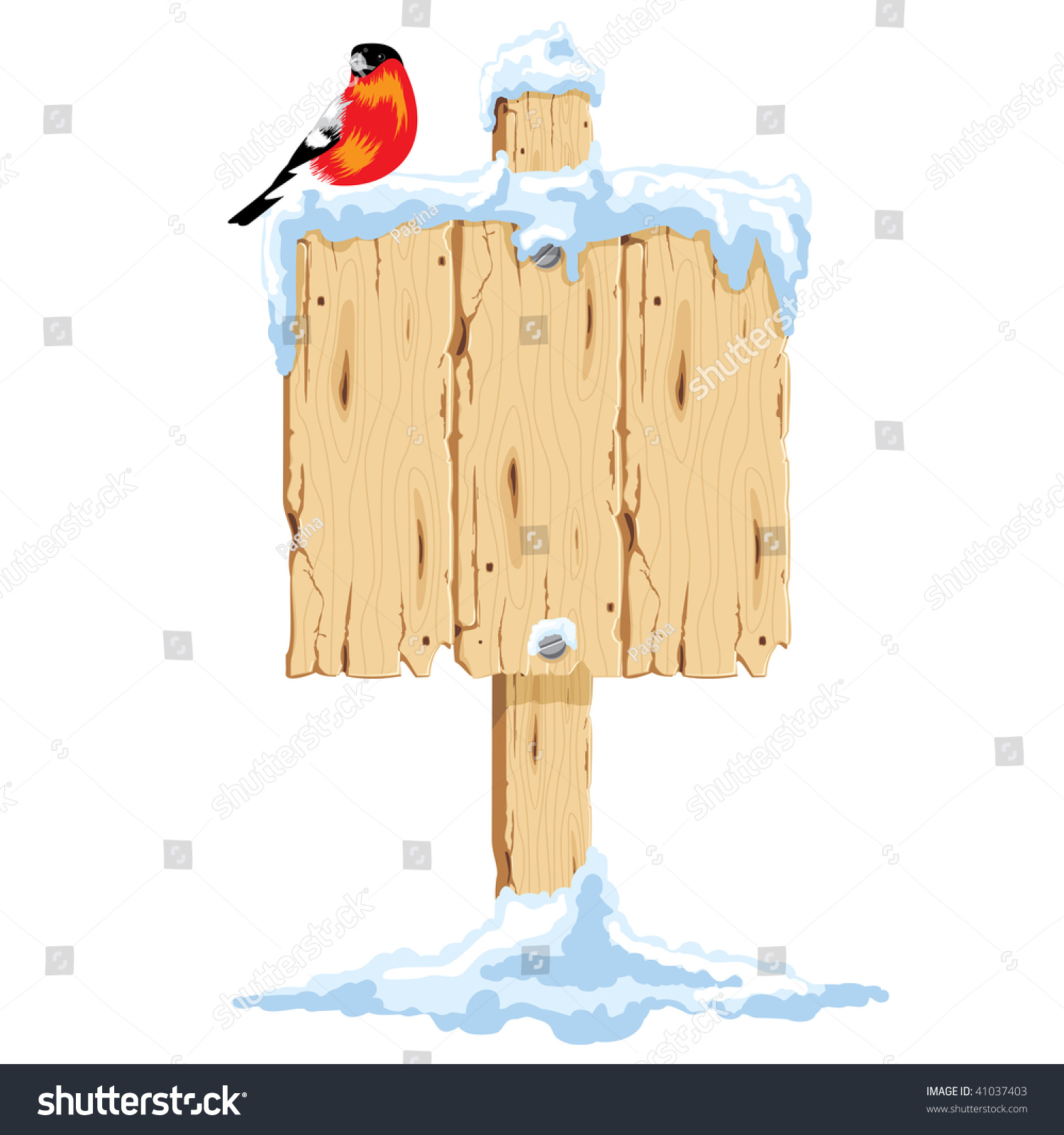 SVG of wooden pointer in the snow, it sits bullfinch. Vector. svg