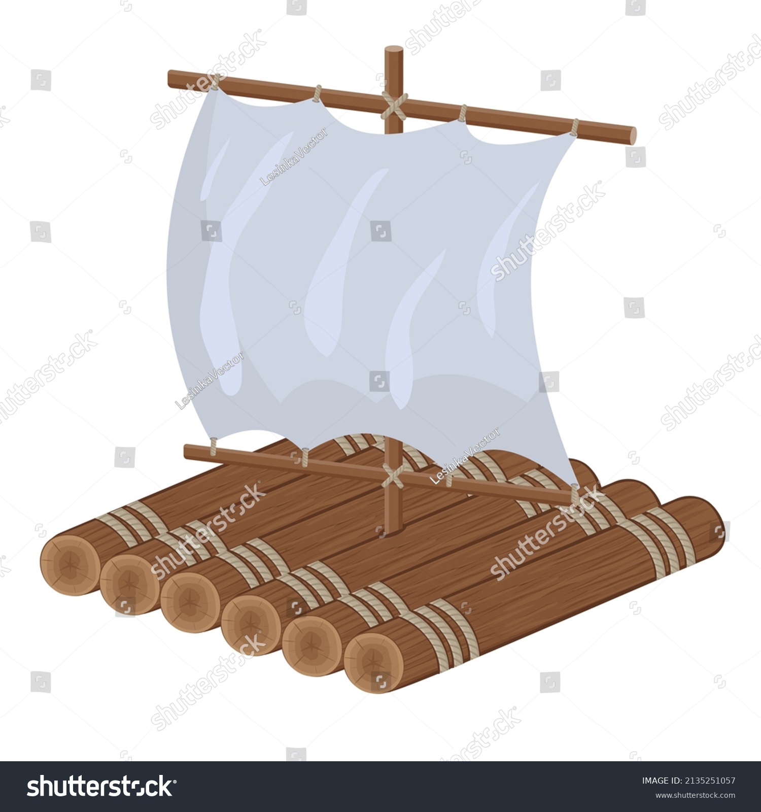 Wooden Raft Sail Color Isolated Vector Stock Vector (Royalty Free ...