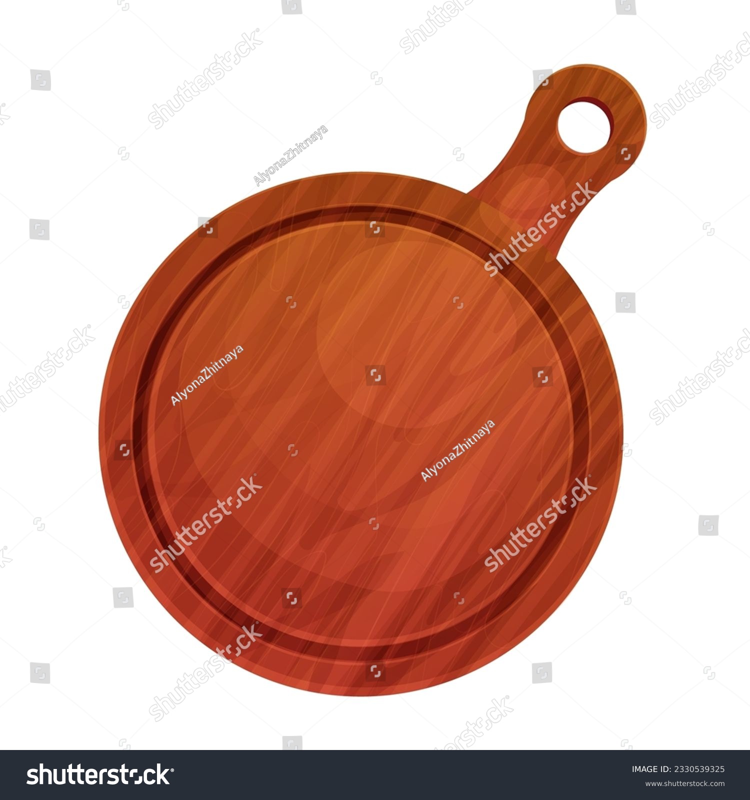 SVG of Wooden round pizza board, pate top view in cartoon style isolated on white background. Kitchen enpty cutting desk.  svg