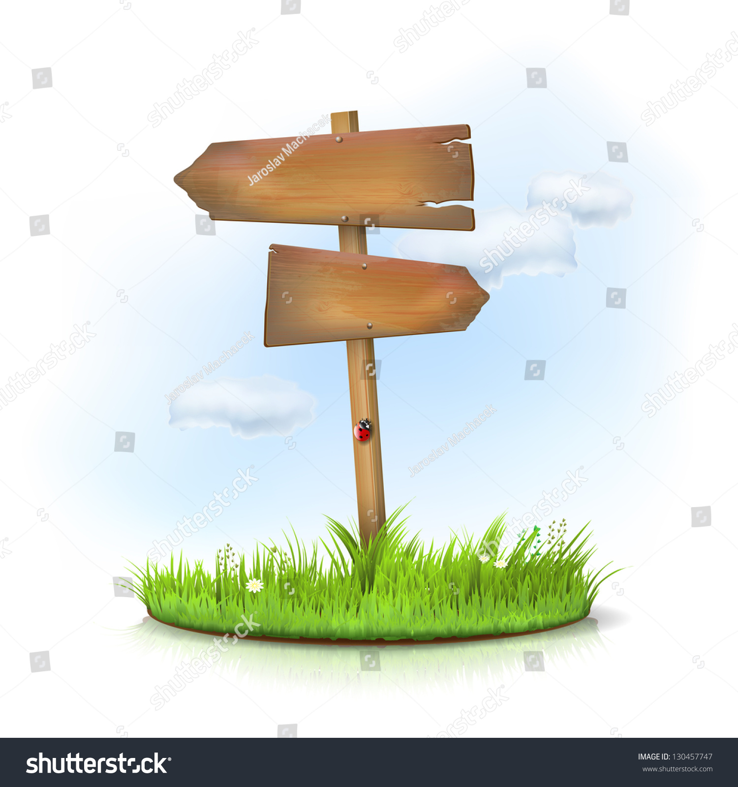 Wooden Sign In The Grass - Crossroad - Place For Text Stock Vector ...