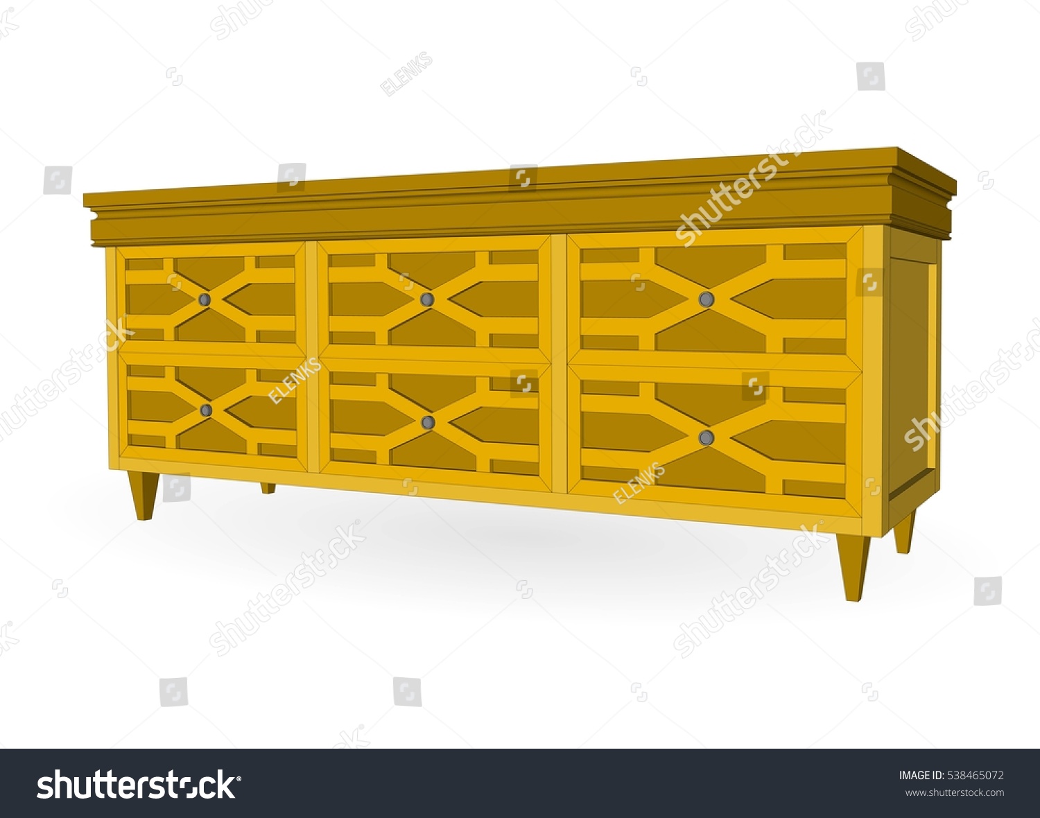 Wooden Yellow Antique Cupboard 3d Furniture Stock Vector Royalty