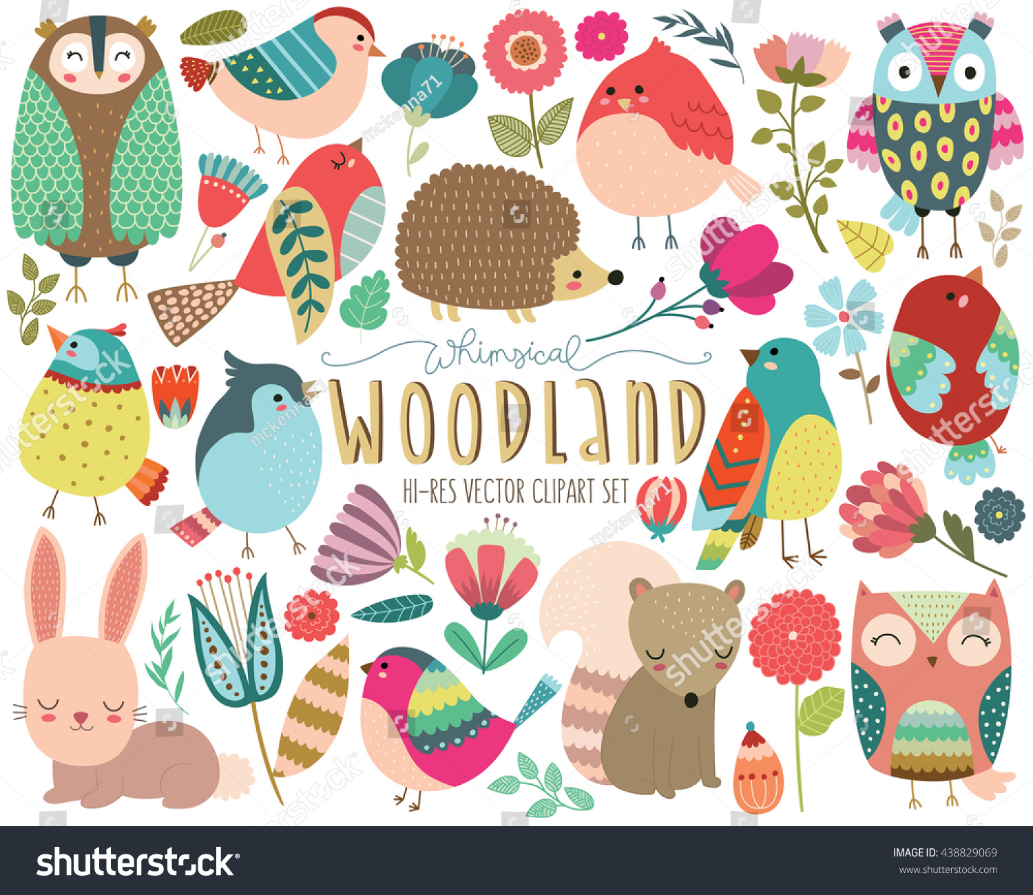 Woodland Animals Whimsical Design Elements Vector Stock Vector (Royalty