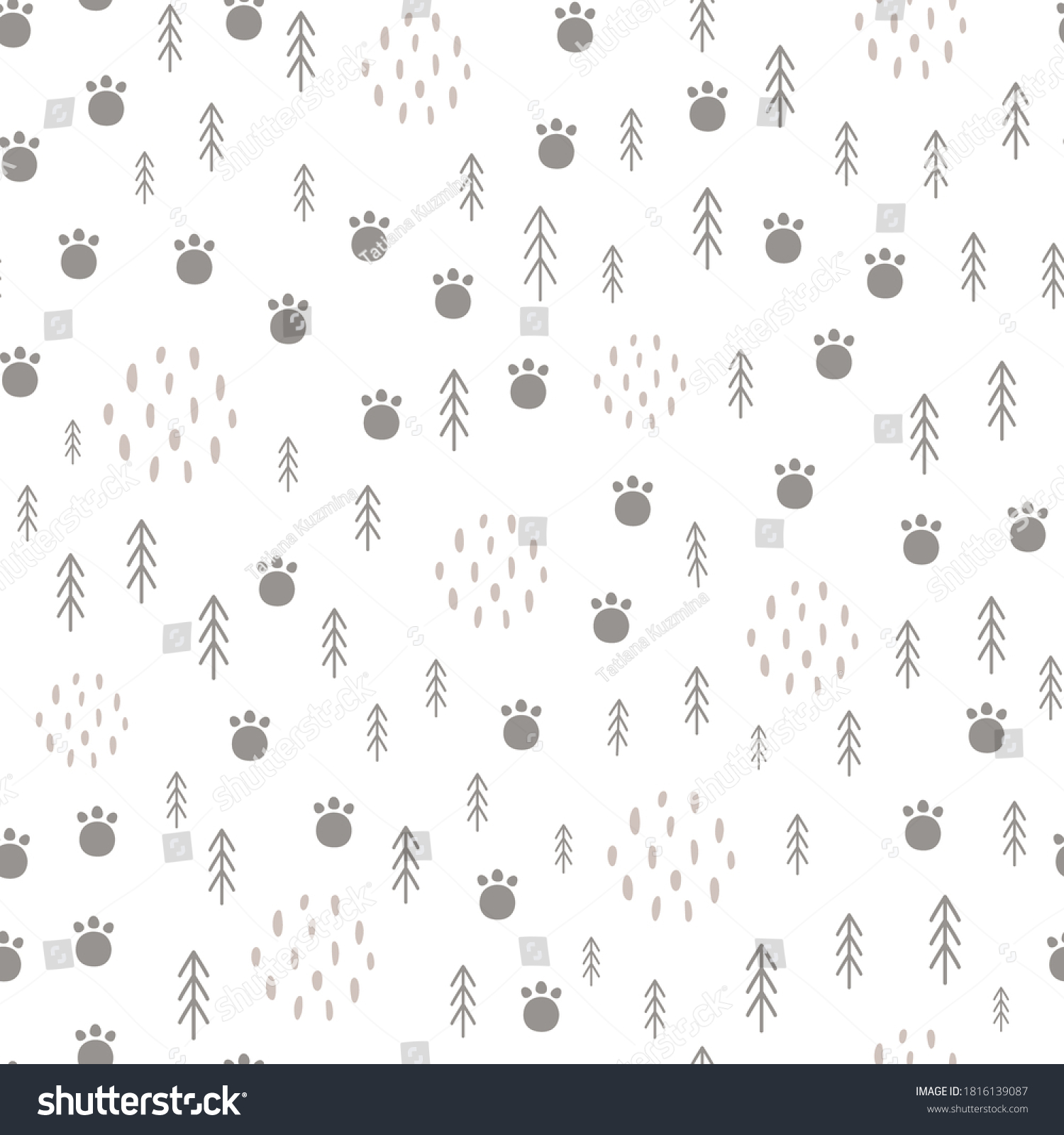 Woodland Seamless Pattern Scandinavian Animal Paw Stock Vector (Royalty ...