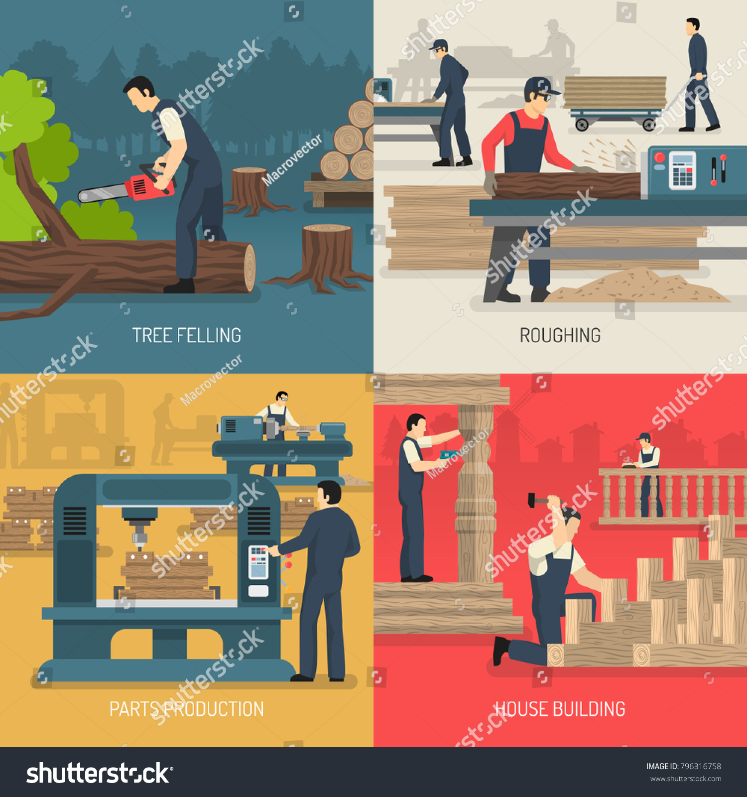 Woodworking Design Concept Flat Images Wood Stock Vector (Royalty Free ...