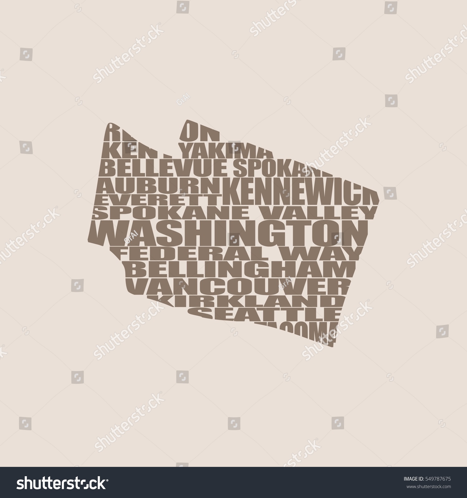 SVG of Word cloud map of Washington state. Cities list collage svg