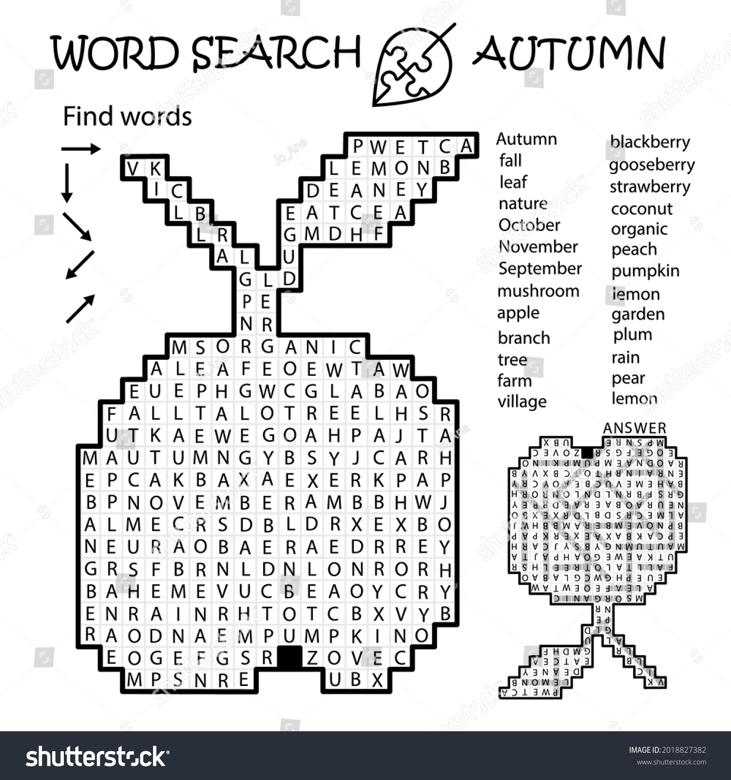 Word Search Crossword Puzzle Apples Autumn Stock Vector (Royalty Free