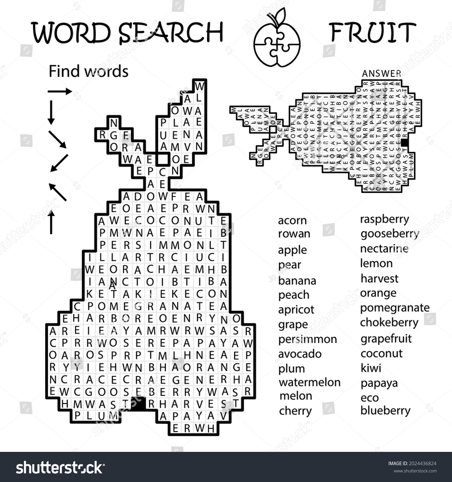 Word Search Crossword Puzzle Pear Fruit Stock Vector (Royalty Free