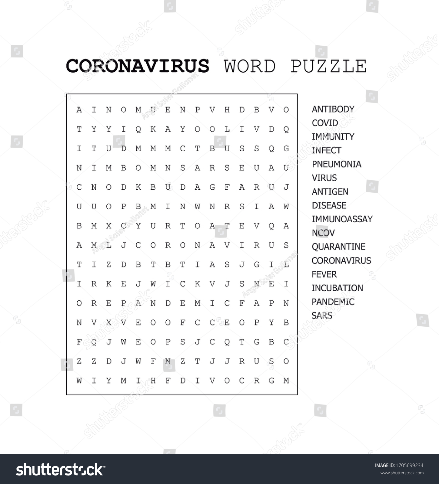 Words Search Puzzle About Coronavirus 16 Stock Vector Royalty Free