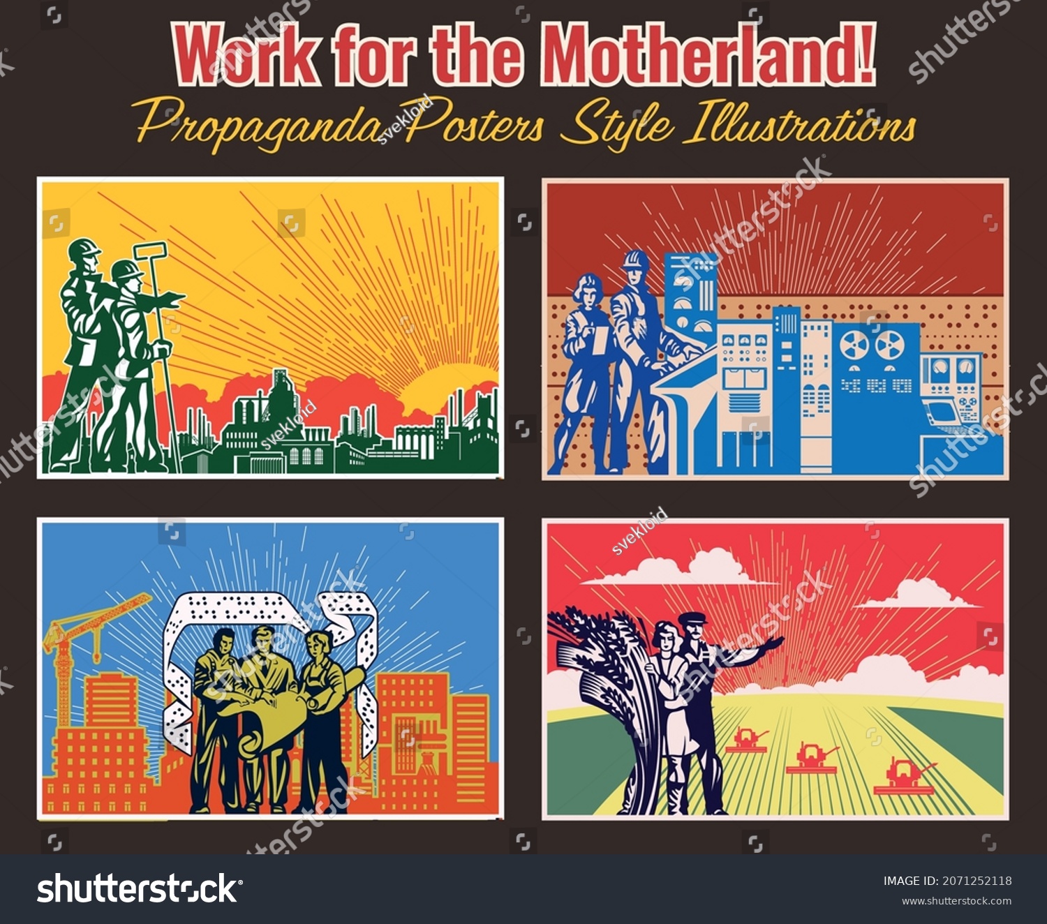 Work Motherland Retro Propaganda Posters Style Stock Vector Royalty