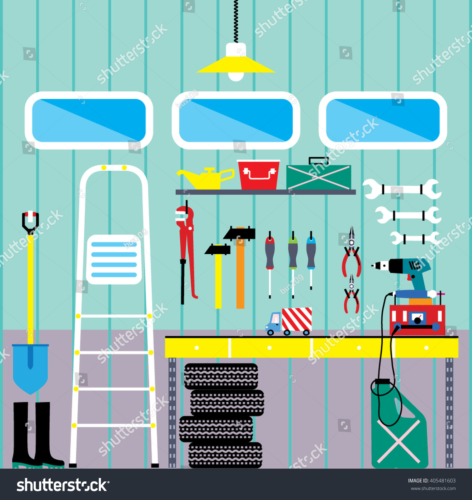 Working Place Tools Garage Storage Interior Stock Vector Royalty