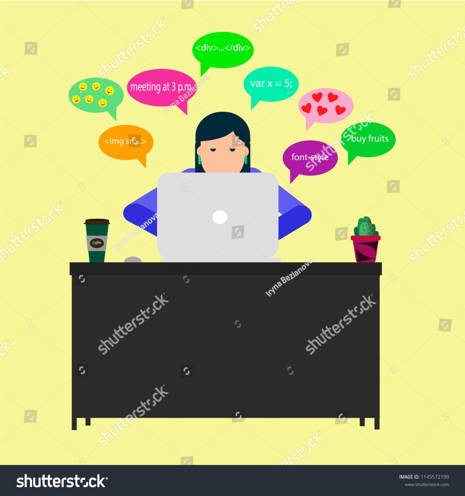Working Process Vector Banner Laptop Codingwomen Stock Vector