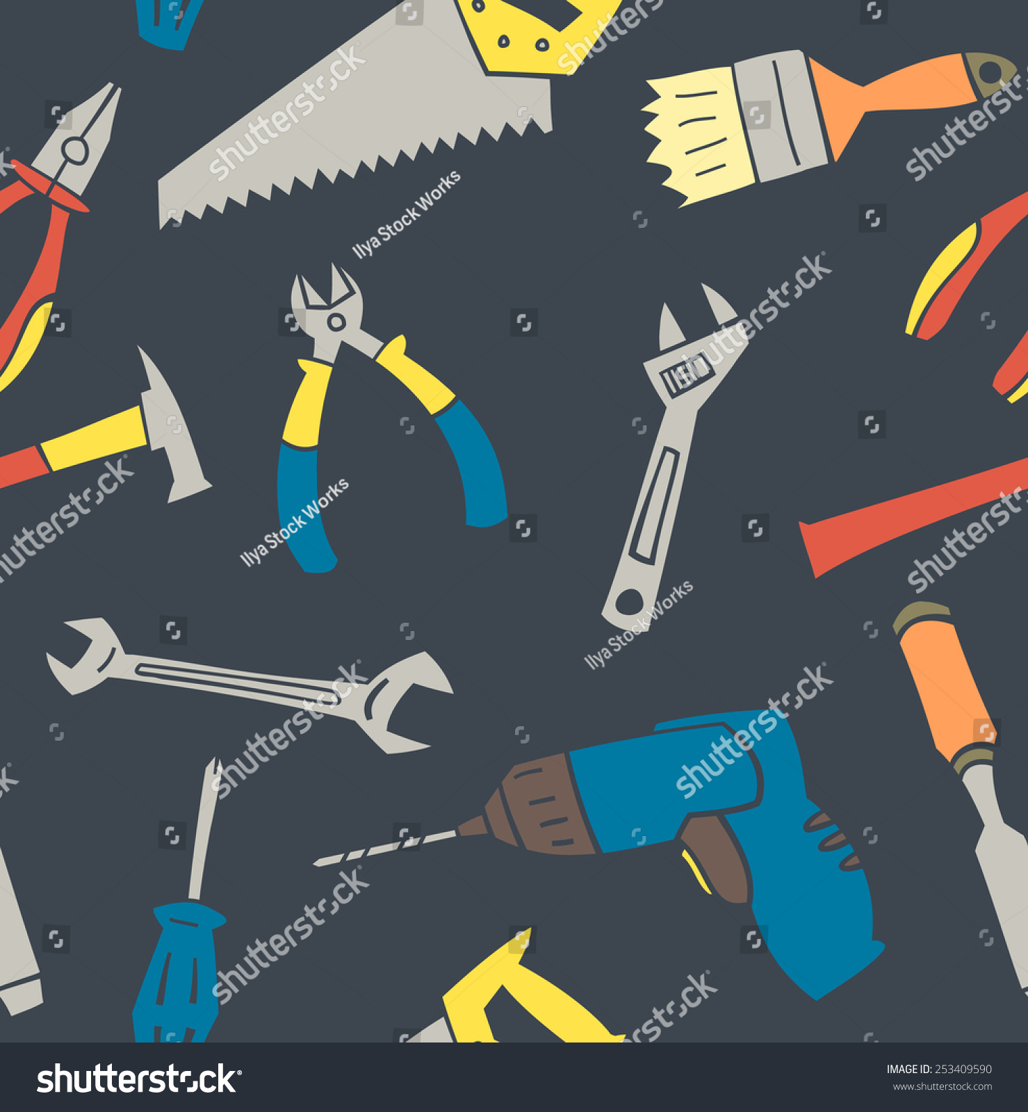 Working Tools Cartoon Vector Seamless Pattern Stock Vector (Royalty ...