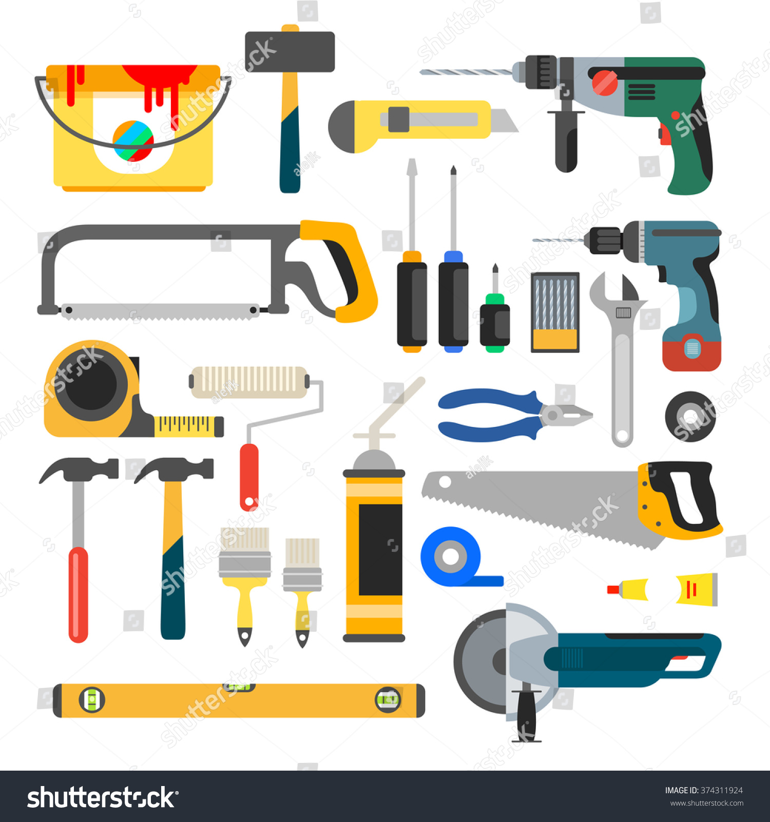 Working Tools Vector Set Stock Vector (Royalty Free) 374311924 ...