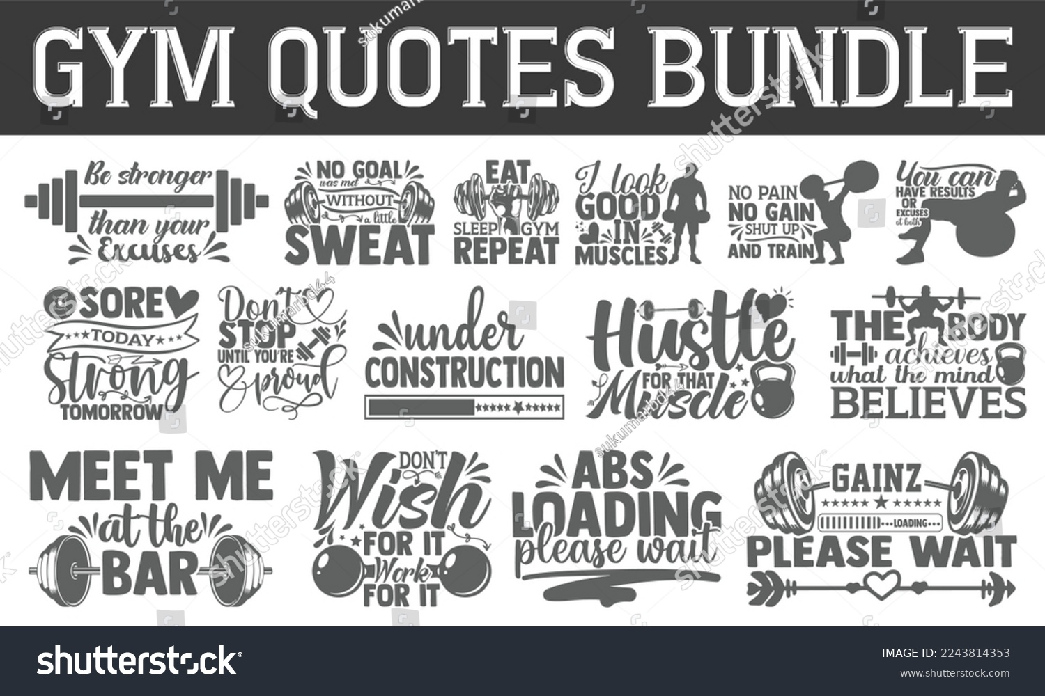 SVG of Workout svg, gym svg bundle, fitness svg, workout shirt svg, Hand drawn vintage illustration with hand-lettering and decoration elements svg