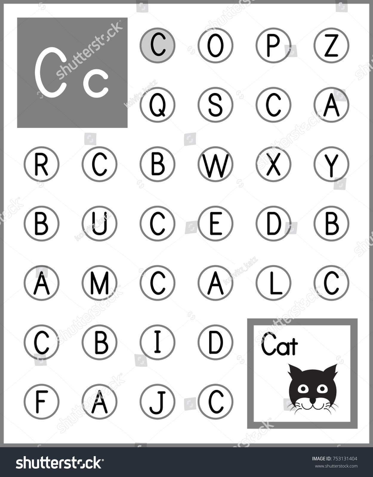 worksheet alphabet activity pre schoolers kindergarten stock vector worksheet alphabet activity for pre schoolers and kindergarten find the letter c and paint