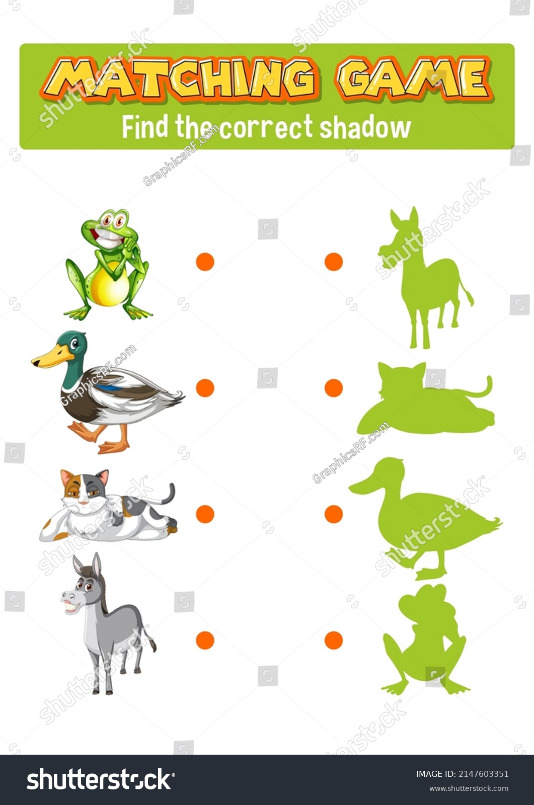 Worksheet Design Matching Animals Illustration Stock Vector (Royalty ...