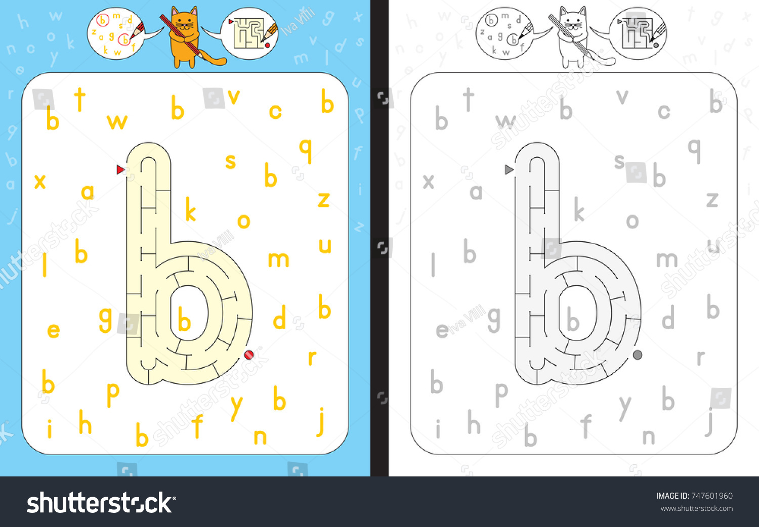 Worksheet Learning Alphabet Recognizing Letter B Stock Vector (Royalty ...