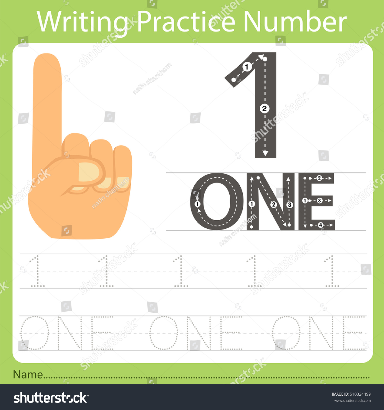 worksheet writing practice number one stock vector royalty free 510324499 shutterstock