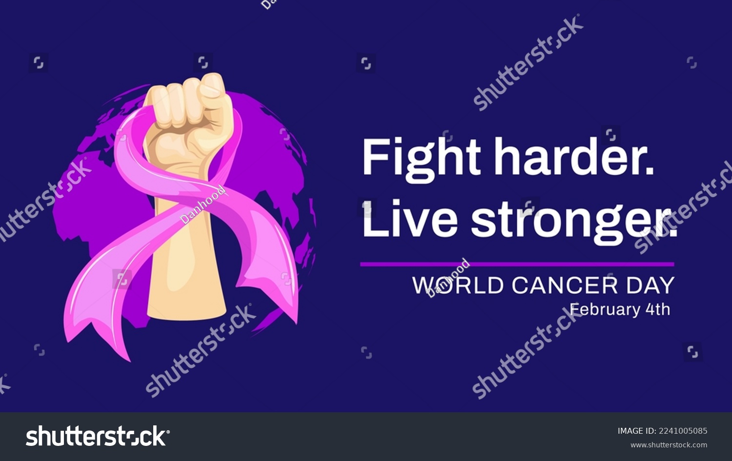SVG of World Cancer Day illustration banner with motivational quote. Hand holding Pink ribbon on dark background svg