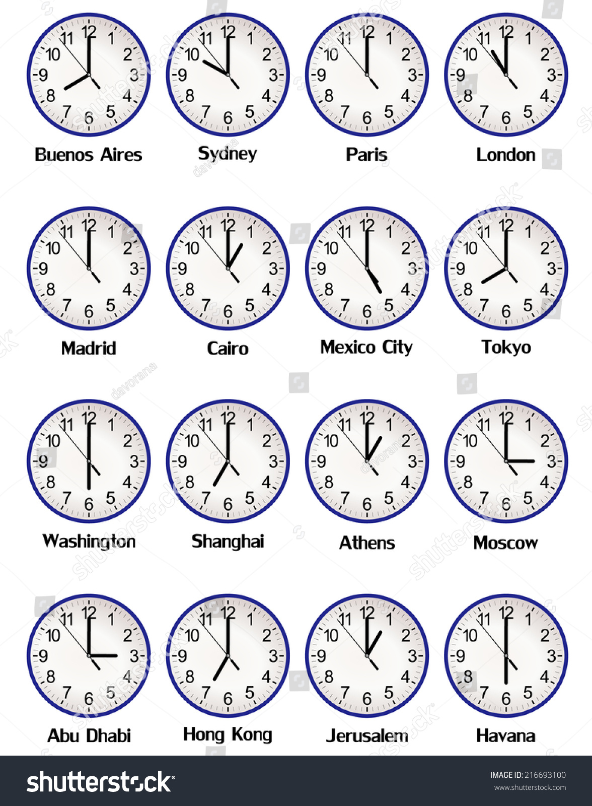 World Clock Time Difference Major Cities Stock Vector Royalty Free 