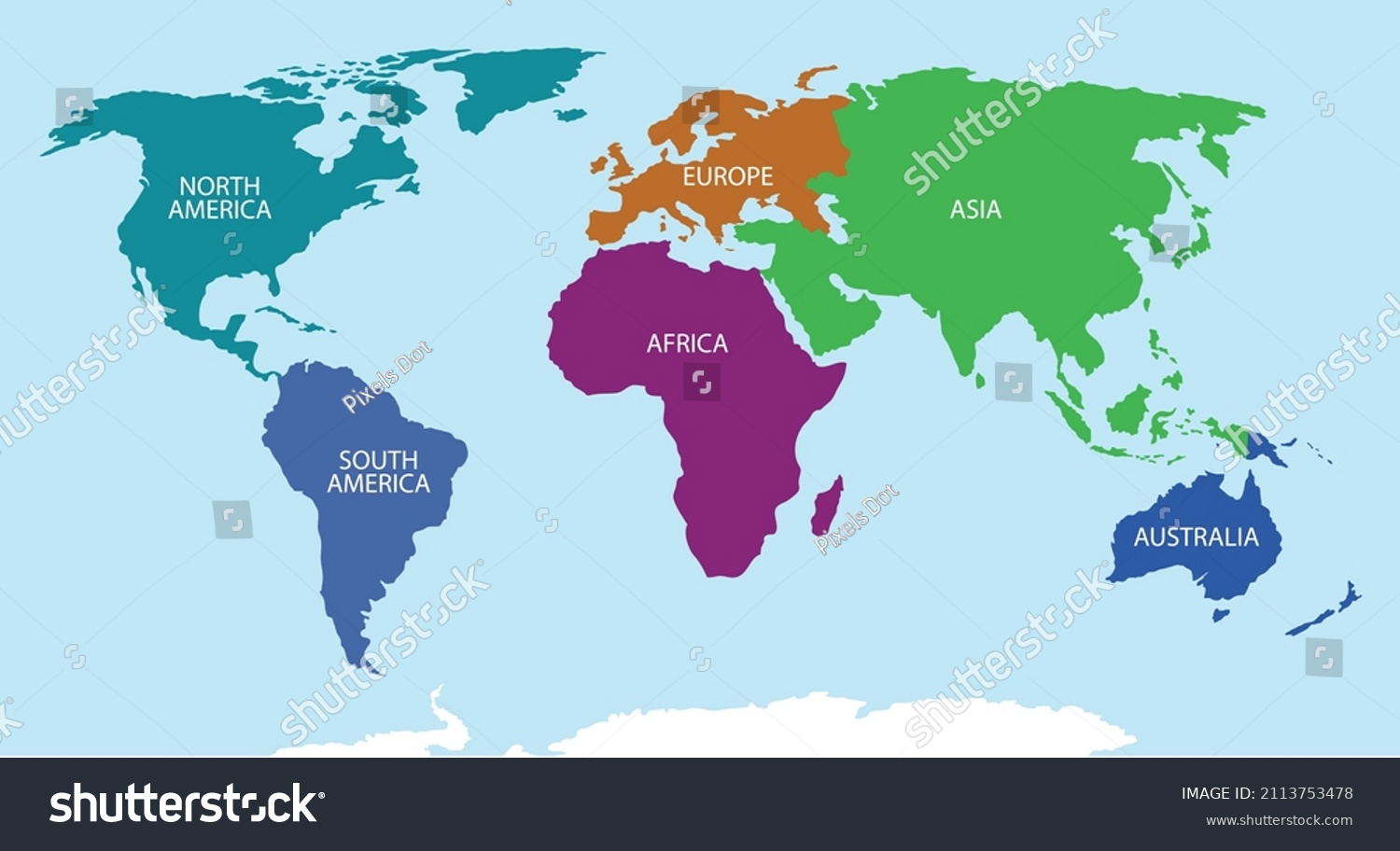 World Continents Map Each Continent Given Stock Vector (Royalty Free ...