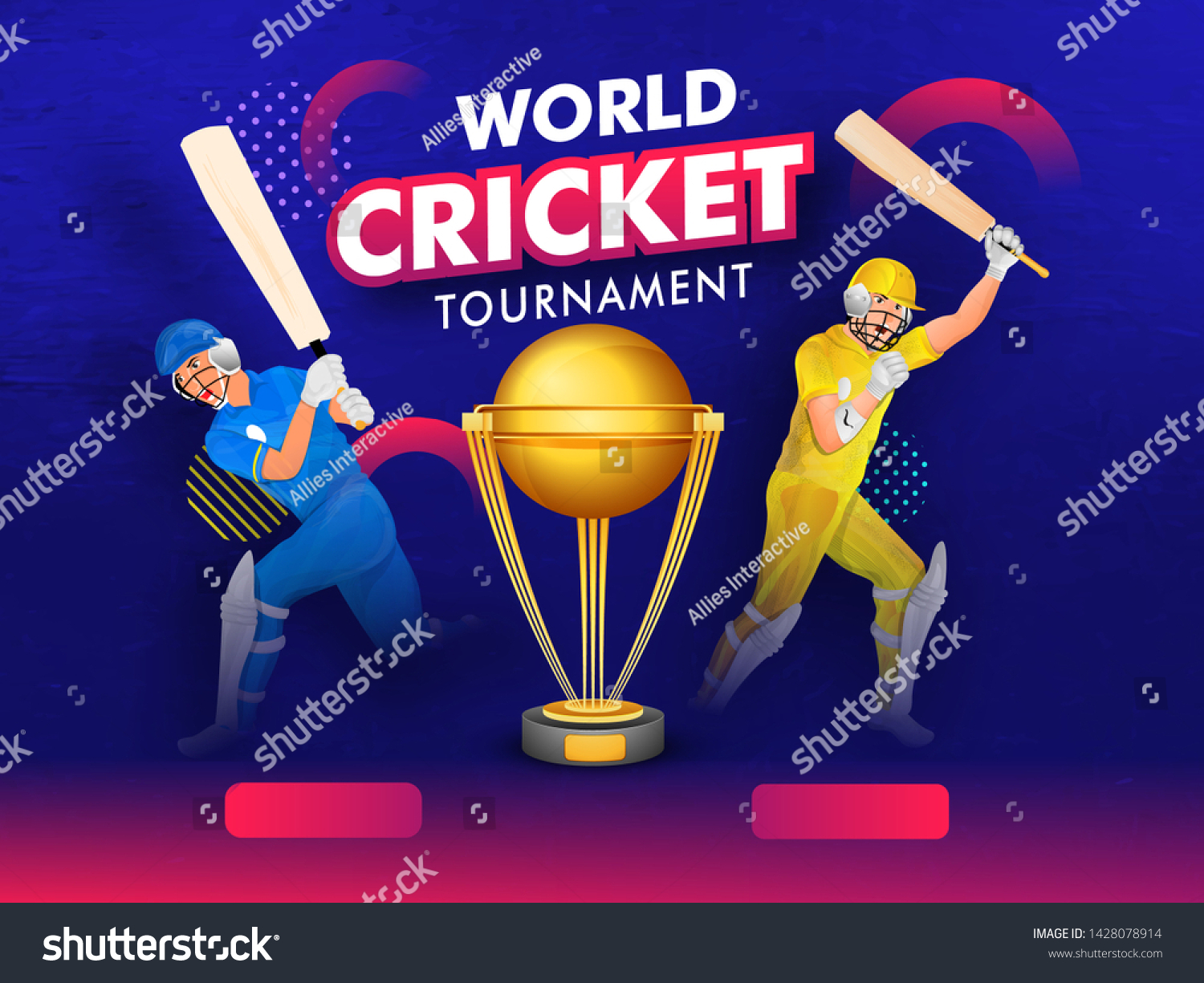 SVG of World Cricket Tournament banner or poster design with champion trophy and batsmen character of participant teams. svg